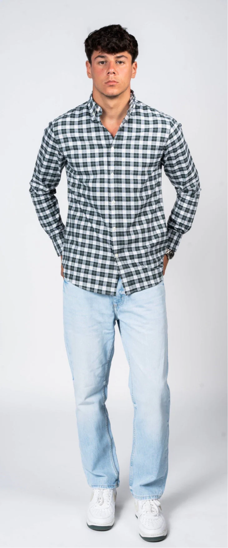 قميص كاروهات بقبة بأزرار من SHIRTSPRO - لون أخضر صنوبري غامق - Image 6