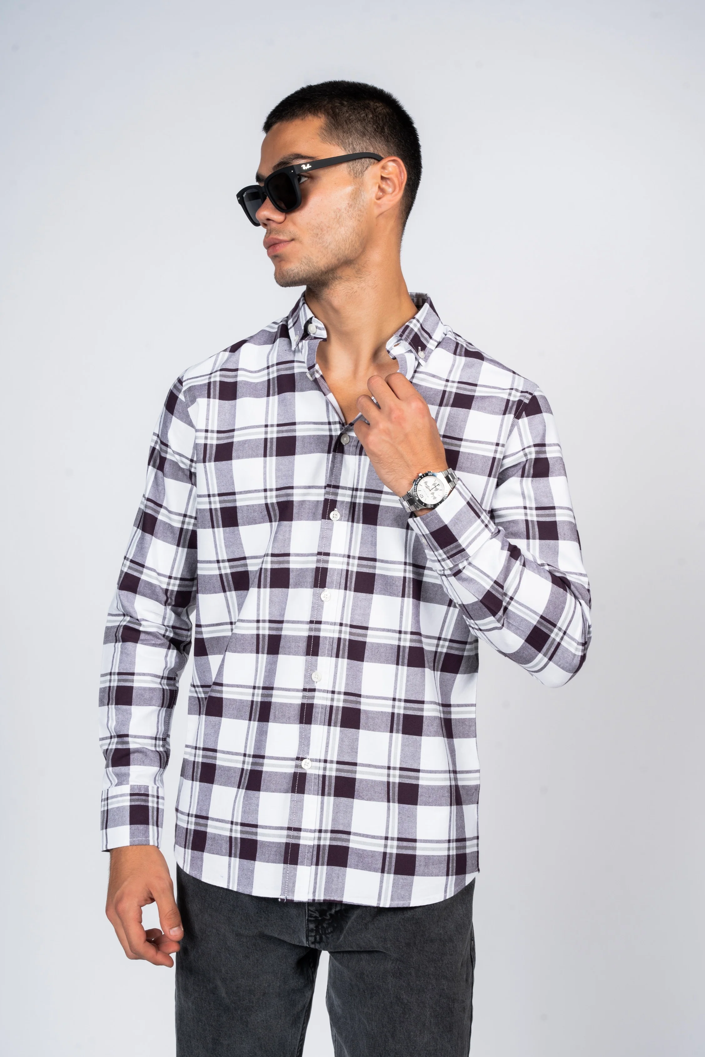 قميص كاروهات بقبة بأزرار من SHIRTSPRO - لون أرجواني - Image 2