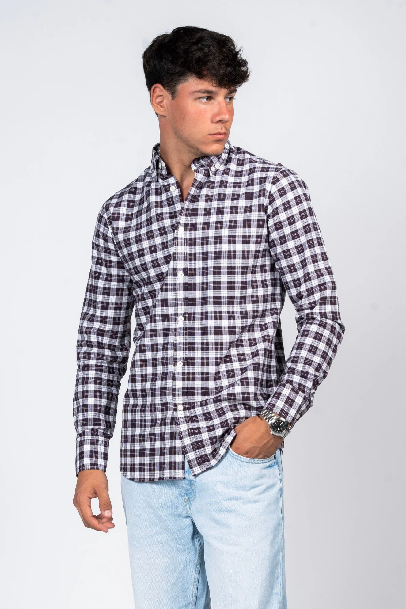 قميص كاروهات بقبة بأزرار من SHIRTSPRO - لون أرجواني - Image 2