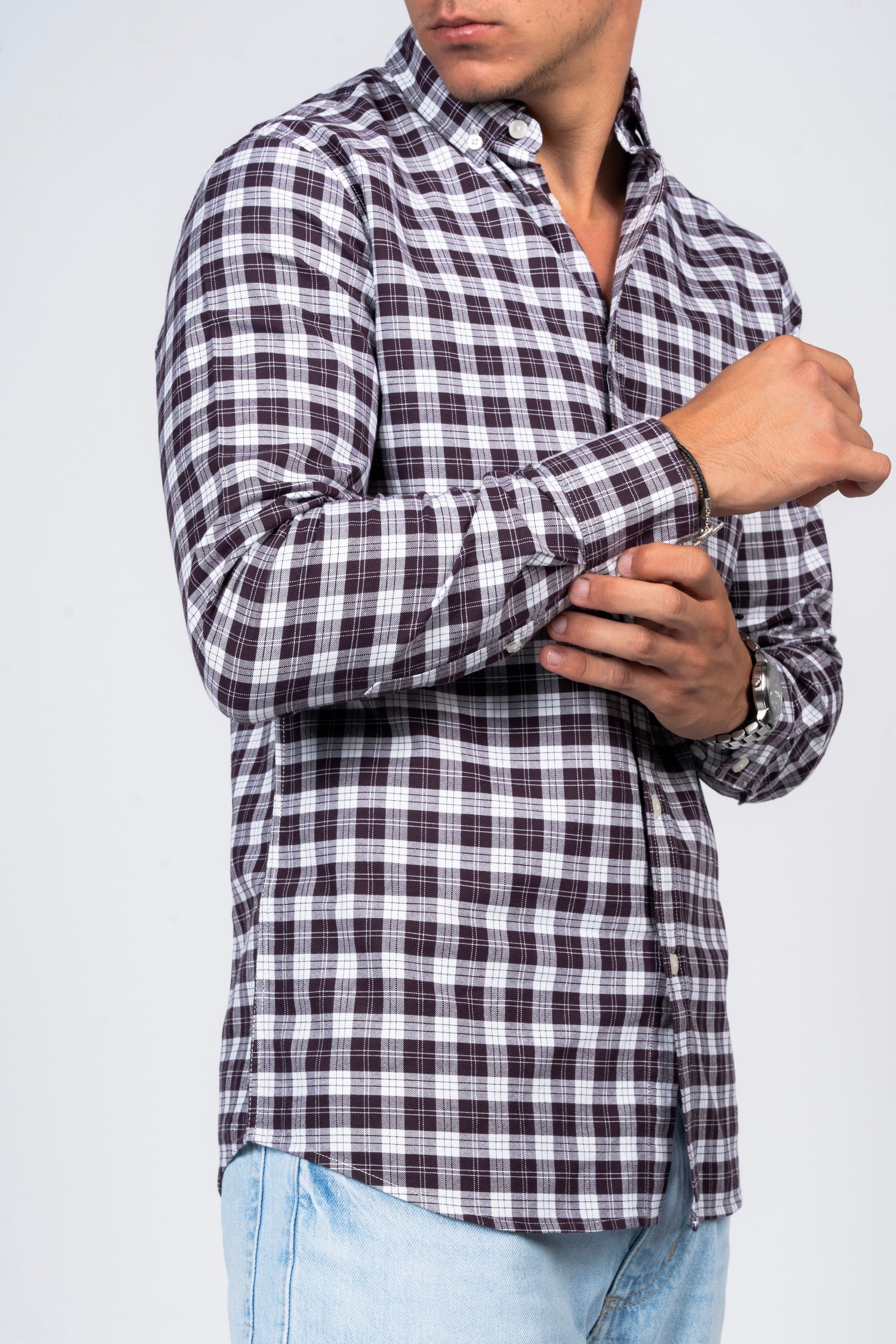 قميص كاروهات بقبة بأزرار من SHIRTSPRO - لون أرجواني - Image 4