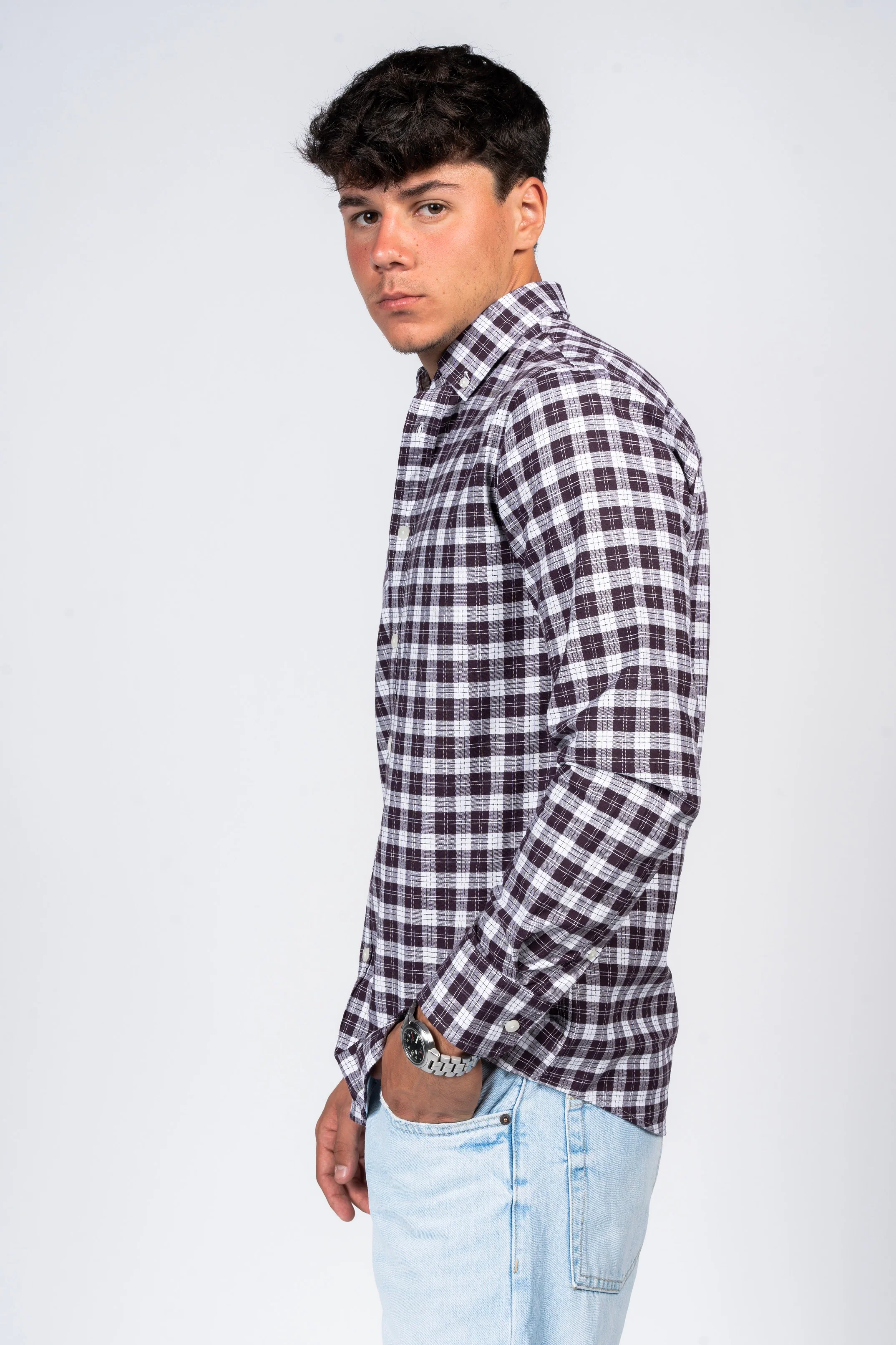 قميص كاروهات بقبة بأزرار من SHIRTSPRO - لون أرجواني - Image 5