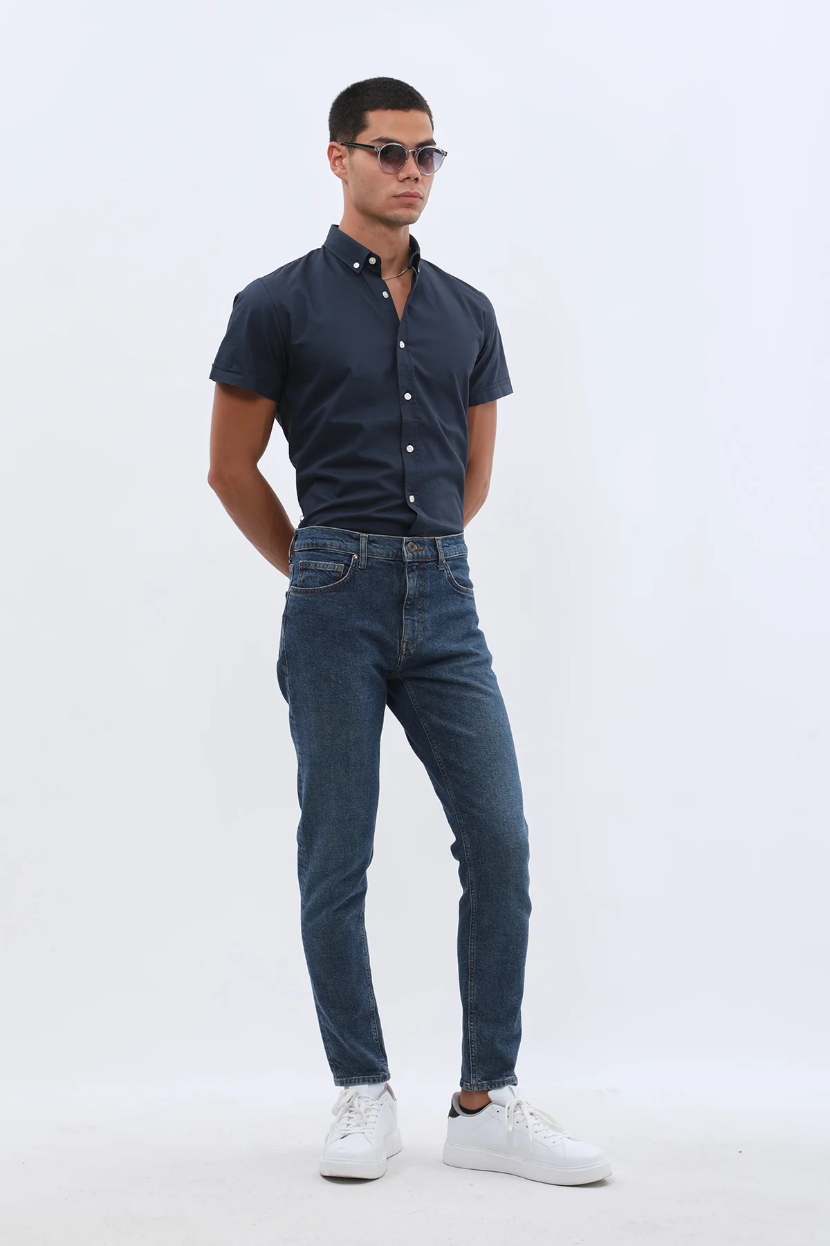 جينز Boyfriend Slim Fit من JEANSPRO - لون أزرق غامق - Image 5