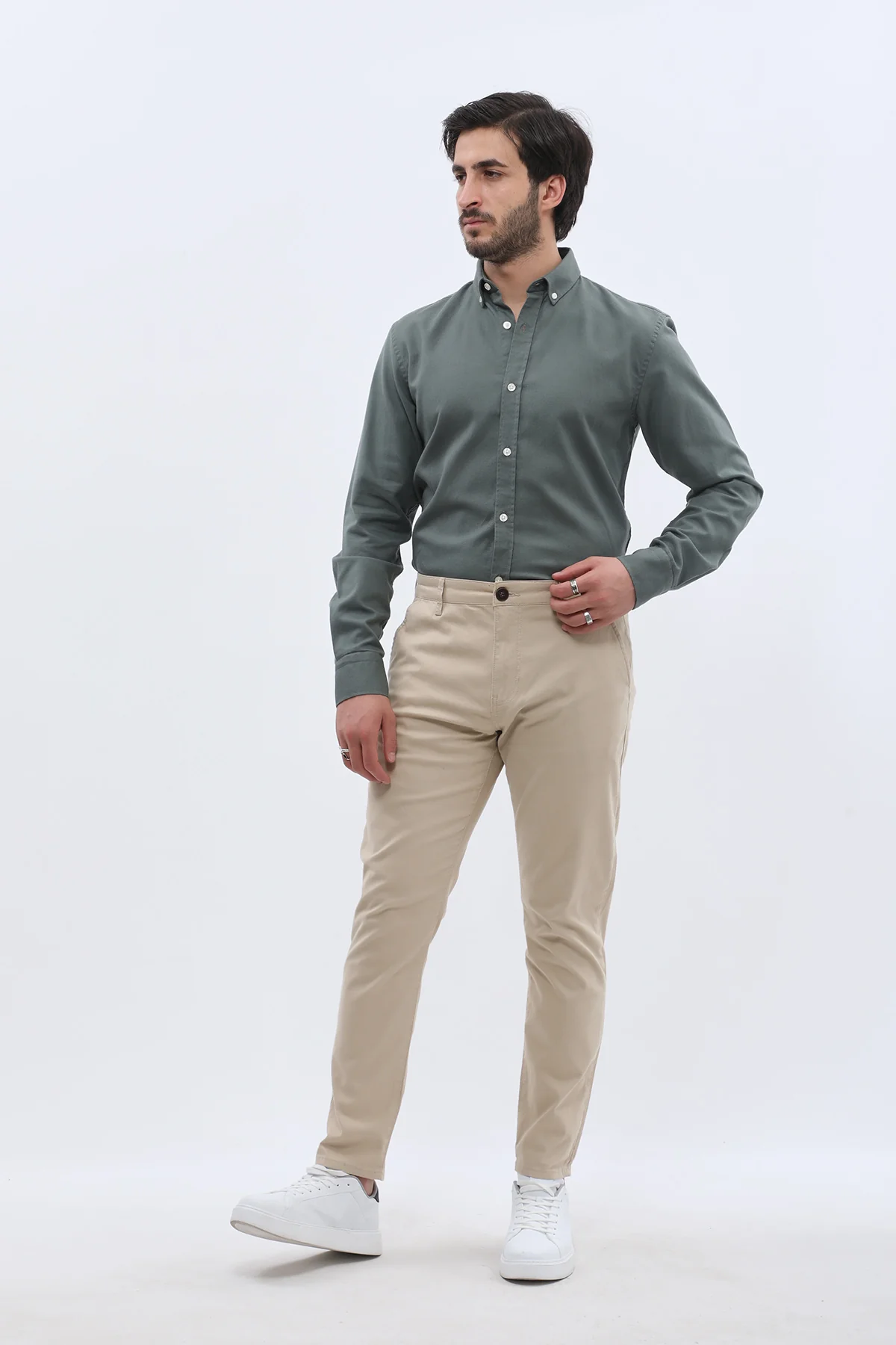 بنطلون كتان Slim Fit من JEANSPRO - لون بيج - Image 3
