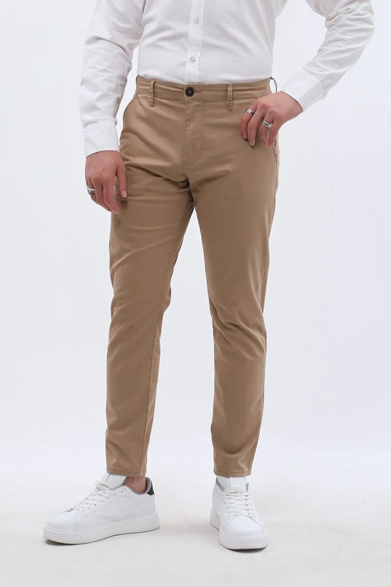 بنطلون كتان Slim Fit من JEANSPRO - لون رملي - Image 3