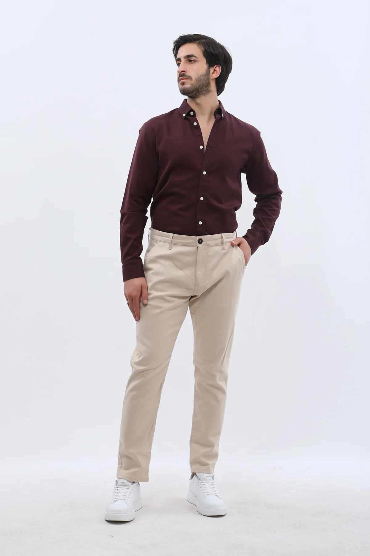 بنطلون كتان Slim Fit من JEANSPRO - لون كريمي - Image 3