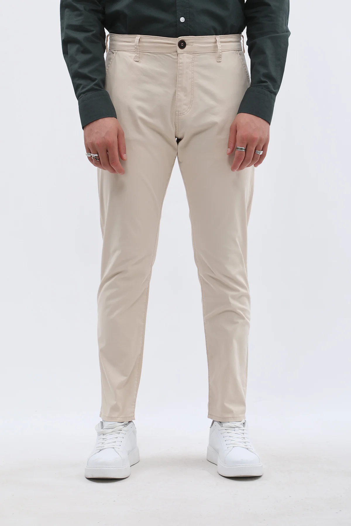 بنطلون كتان Slim Fit من JEANSPRO - لون كريمي - Image 4