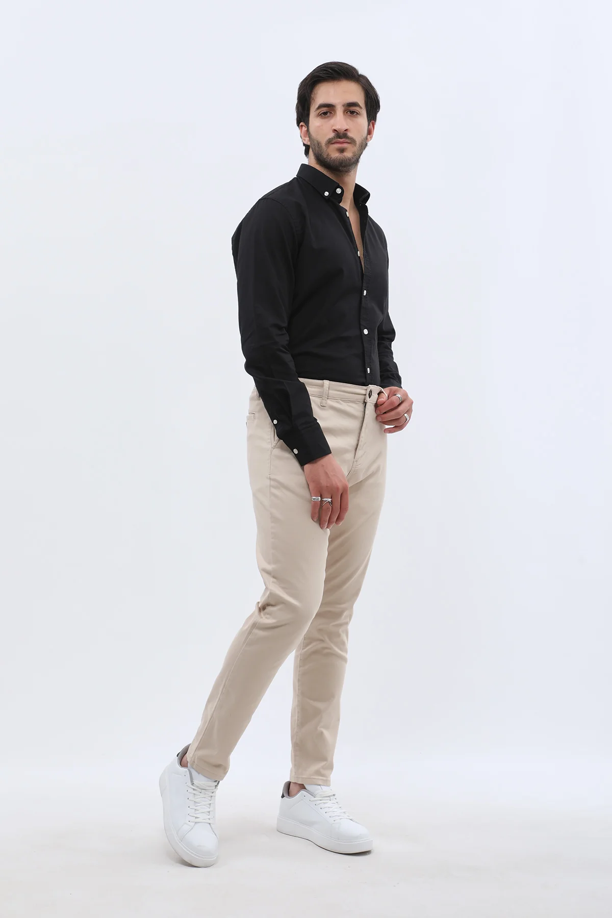 بنطلون كتان Slim Fit من JEANSPRO - لون كريمي - Image 3