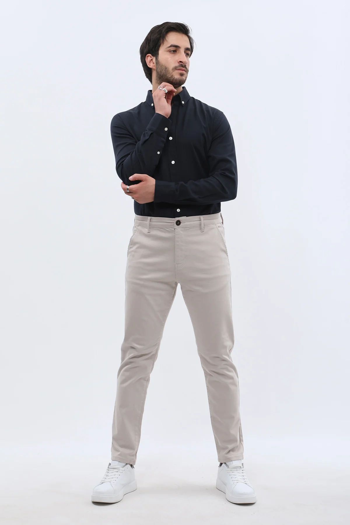 بنطلون كتان Slim Fit من JEANSPRO - لون حجري - Image 2