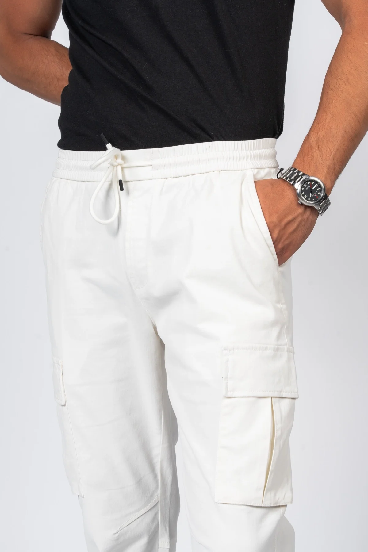 بنطلون كارجو قطن بتصميم كلاسيكي من JEANSPRO – لون أبيض عاجي