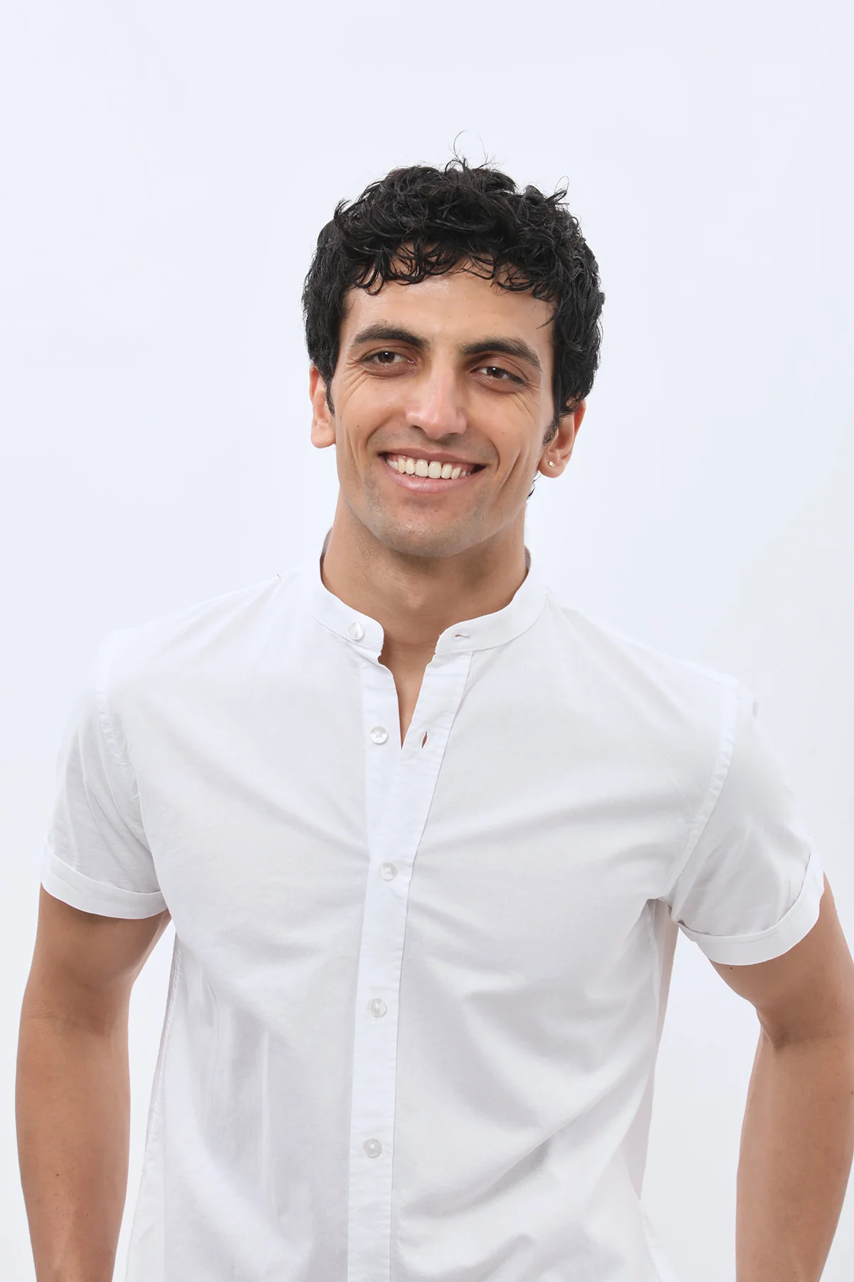 قميص أكسفورد بأكمام قصيرة وقبة ماندارين من SHIRTSPRO - لون أبيض - Image 3