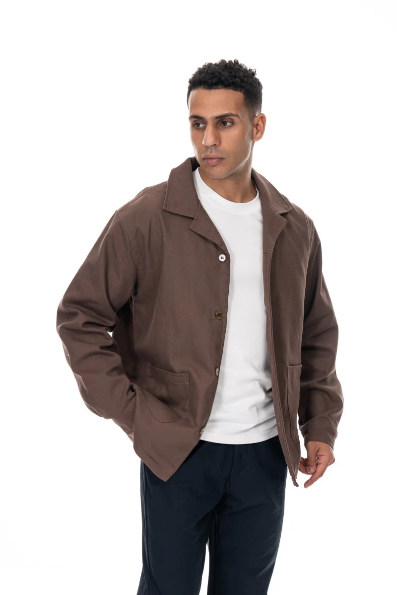 جاكيت قطني بأزرار بقصة مريحة - بني - Image 4