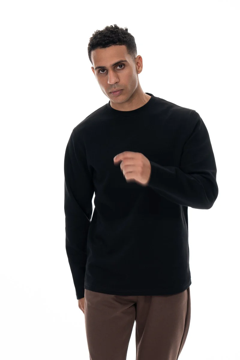 سويت شيرت قطني أساسي - أسود - Image 4