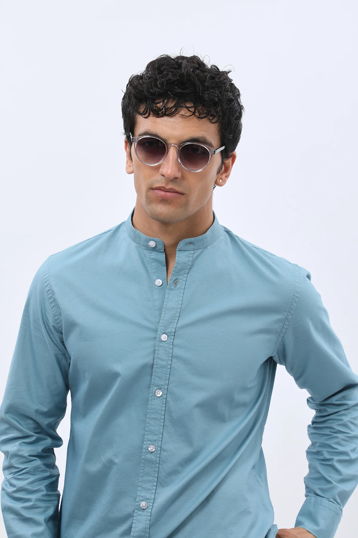 قميص أكسفورد بقبة ماندارين من SHIRTSPRO - لون أزرق بحري
 - Image 4