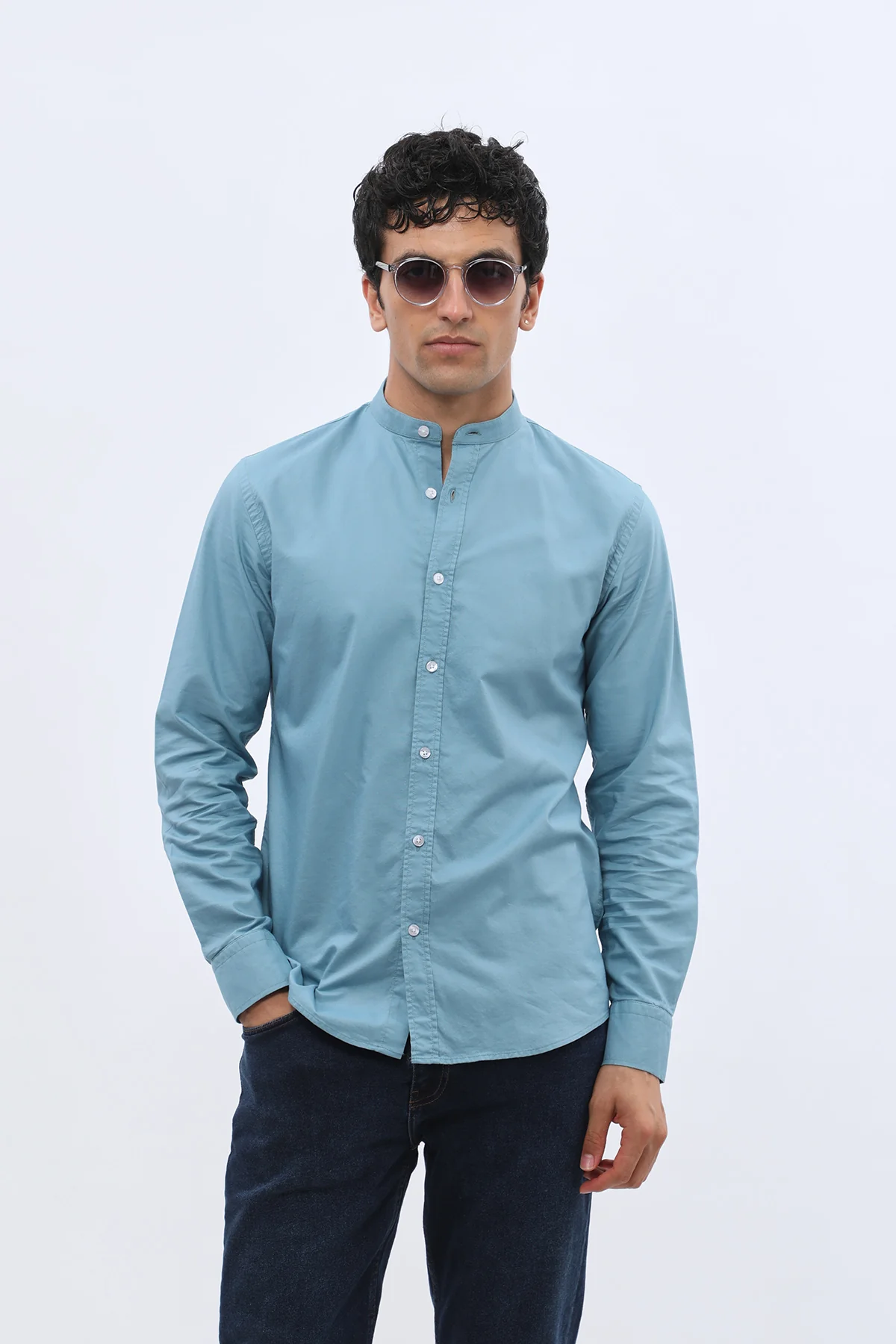 قميص أكسفورد بقبة ماندارين من SHIRTSPRO - لون أزرق بحري
 - Image 5