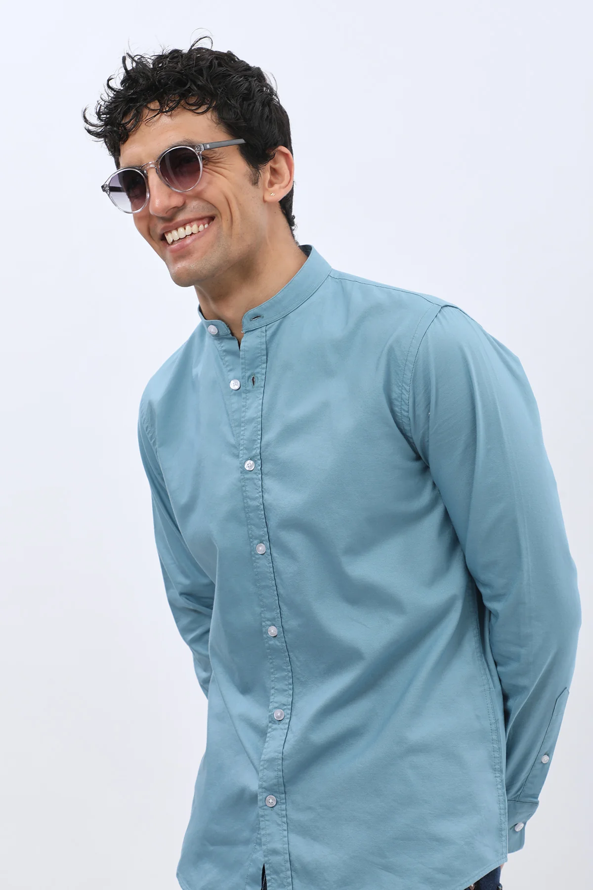 قميص أكسفورد بقبة ماندارين من SHIRTSPRO - لون أزرق بحري
 - Image 6