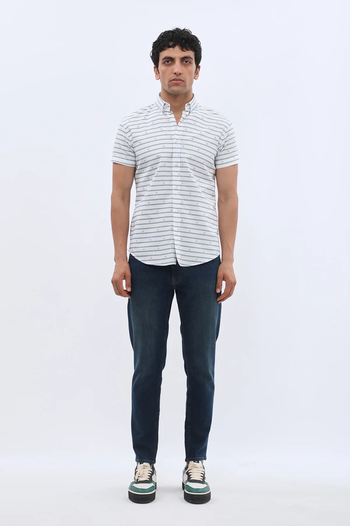 قميص مخطط بأكمام قصيرة وقبة بأزرار من SHIRTSPRO - لون ازرق - Image 3