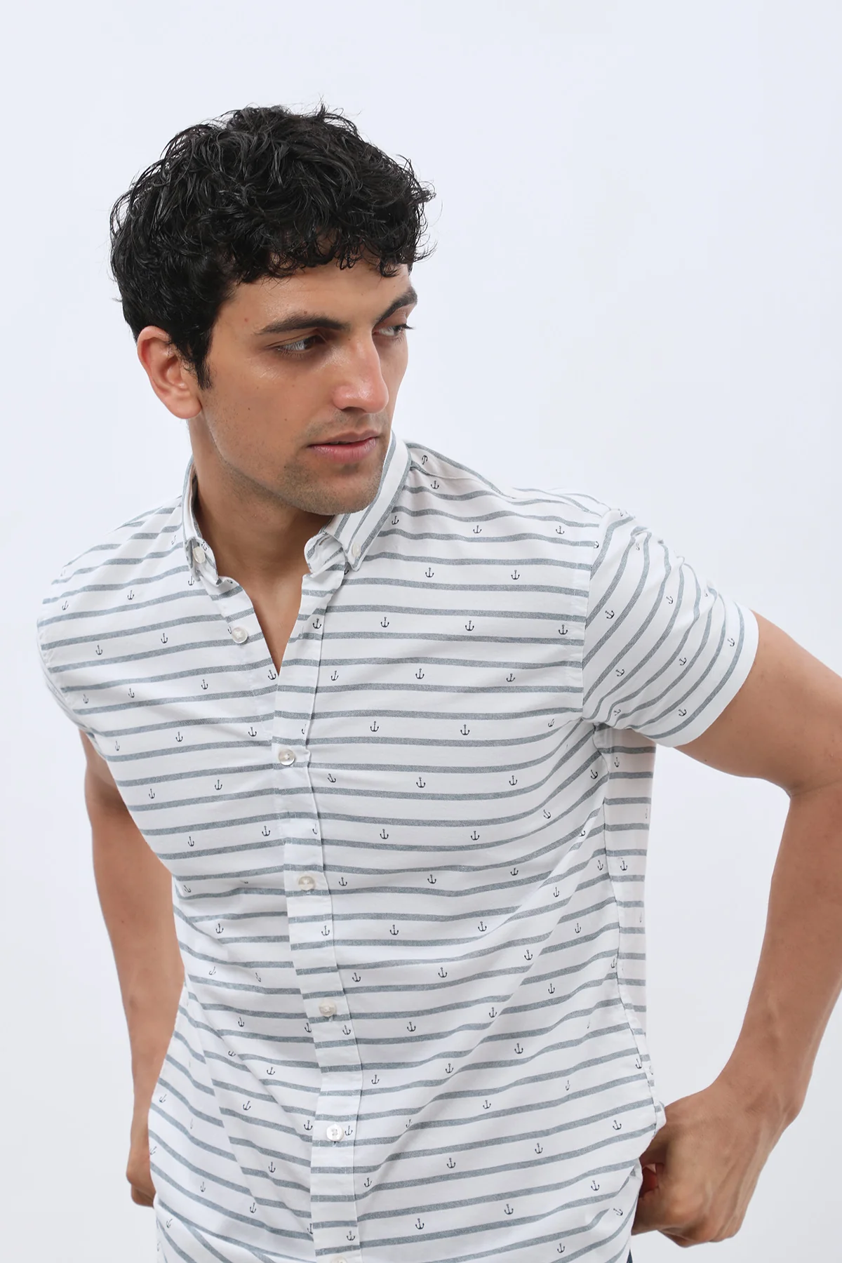 قميص مخطط بأكمام قصيرة وقبة بأزرار من SHIRTSPRO - لون ازرق - Image 4