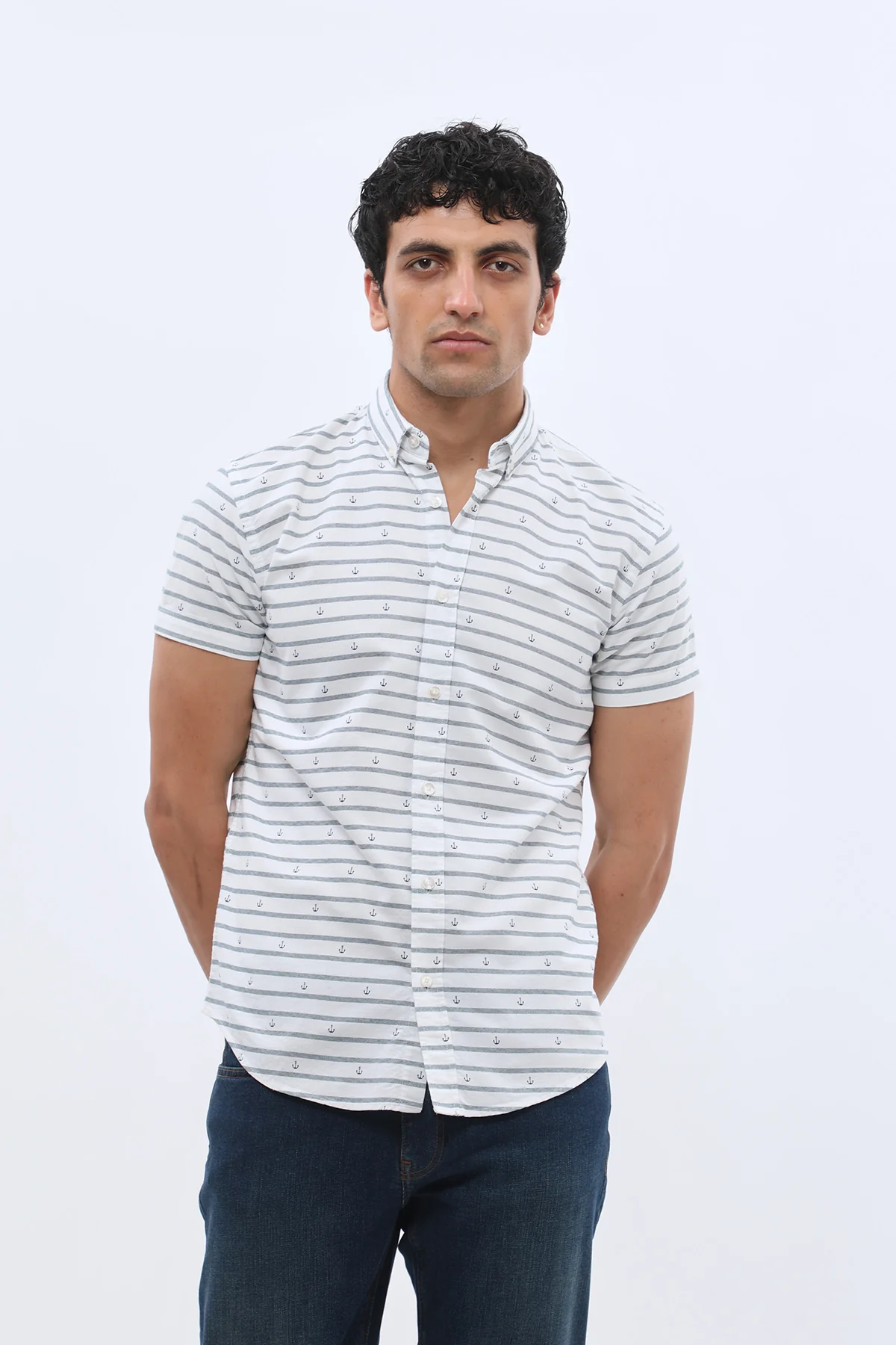 قميص مخطط بأكمام قصيرة وقبة بأزرار من SHIRTSPRO - لون ازرق - Image 6