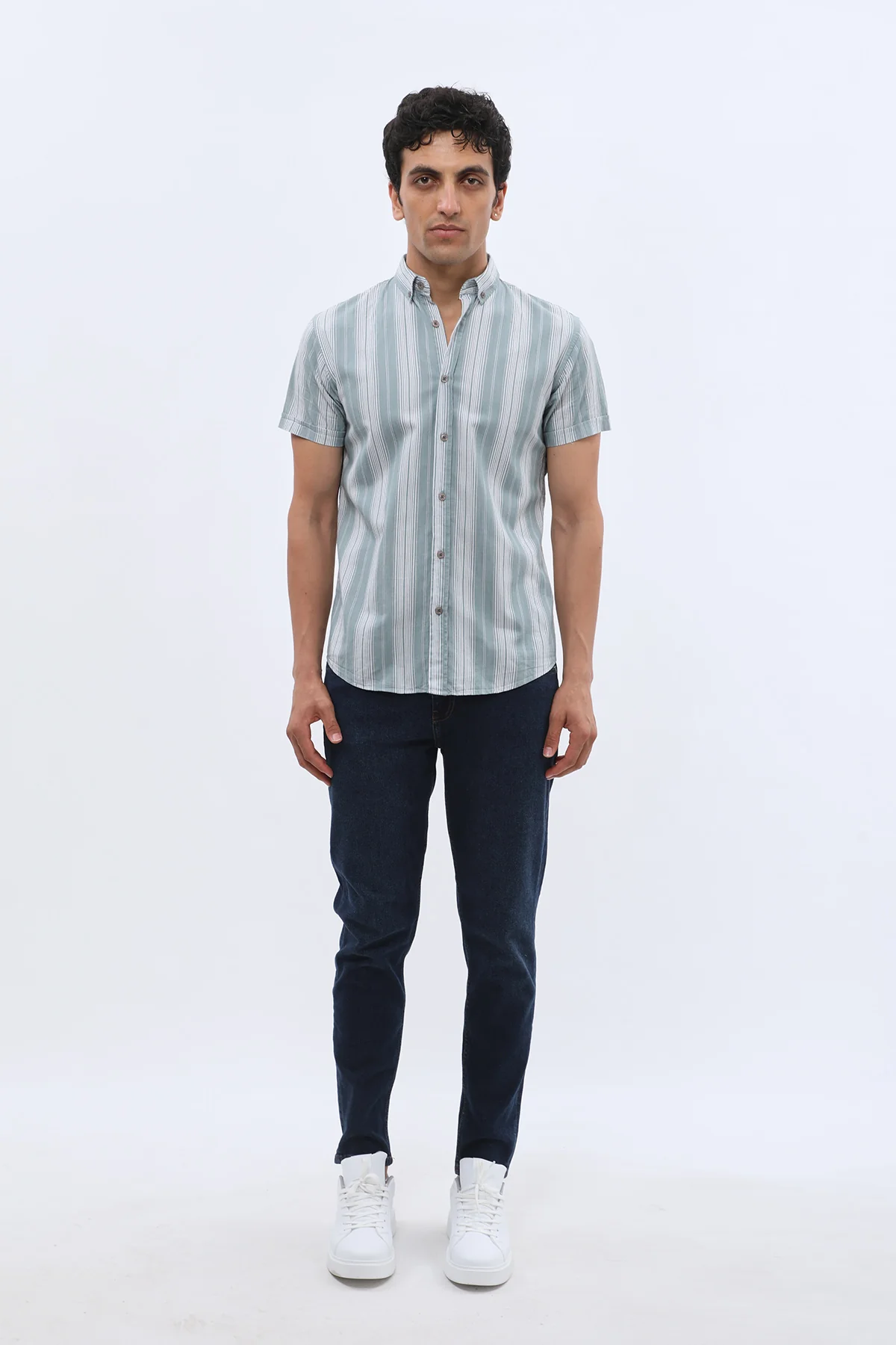 قميص مخطط بأكمام قصيرة وقبة بأزرار من SHIRTSPRO - لون بترولي - Image 4