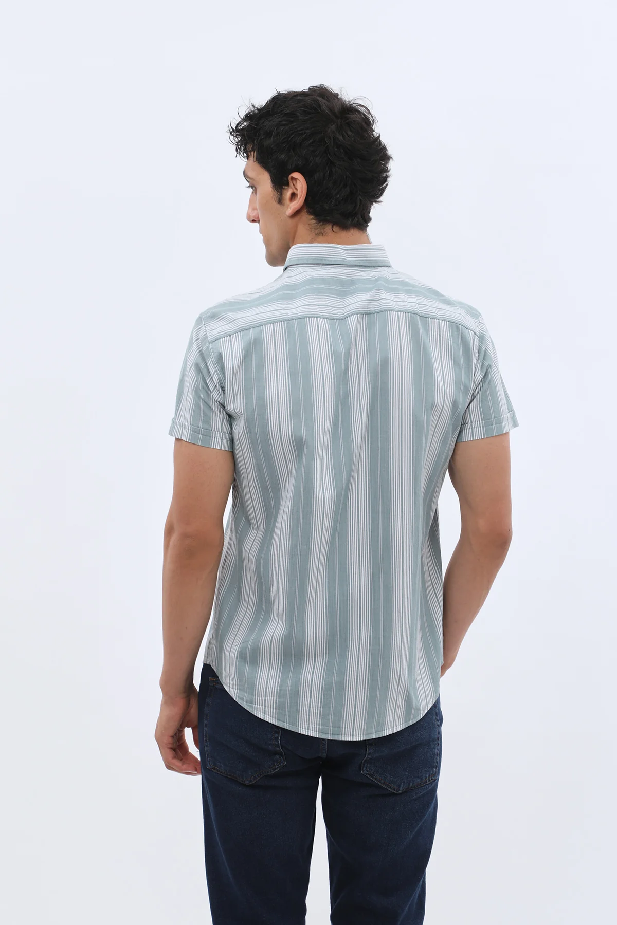 قميص مخطط بأكمام قصيرة وقبة بأزرار من SHIRTSPRO - لون بترولي - Image 5