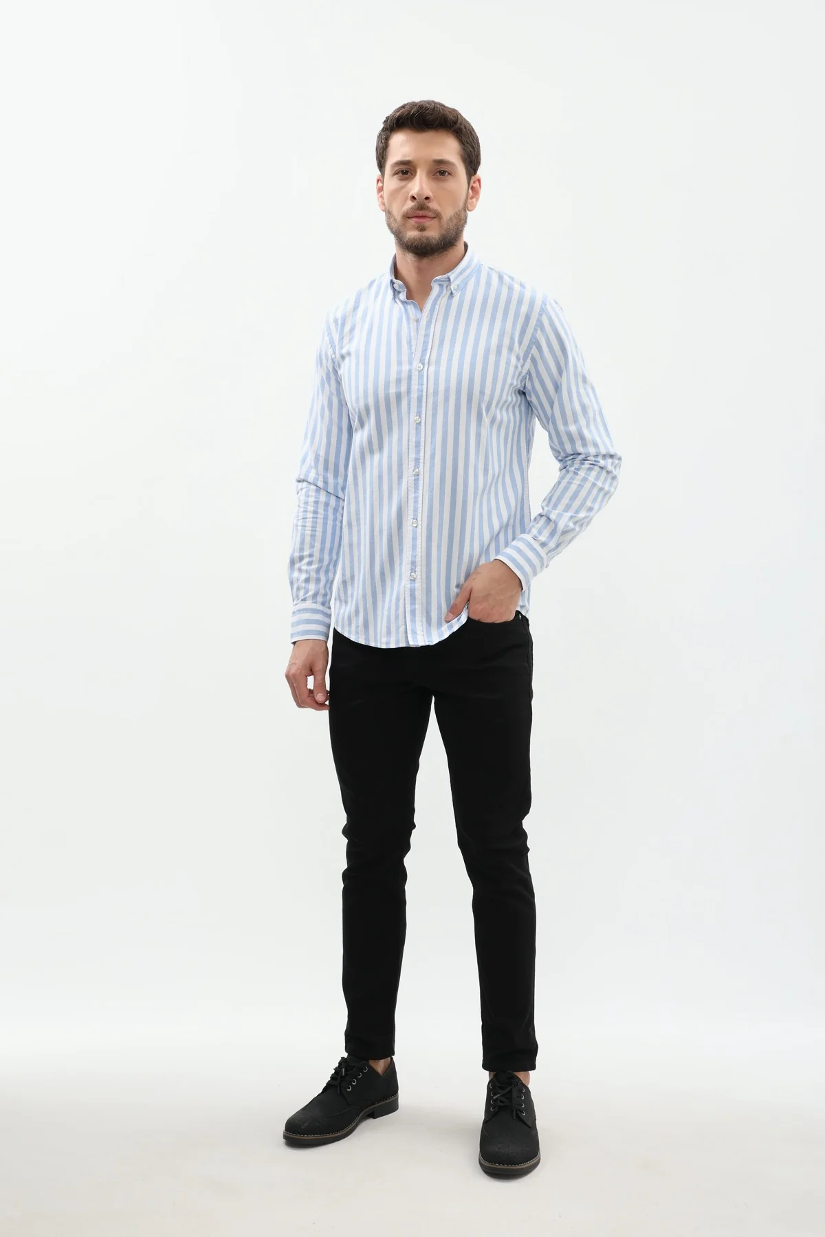 قميص مخطط بقبة بأزرار من SHIRTSPRO - لون أزرق - Image 3