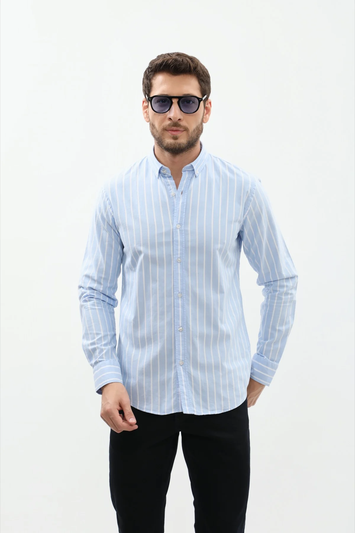 قميص مخطط بقبة بأزرار من SHIRTSPRO - لون أزرق - Image 2