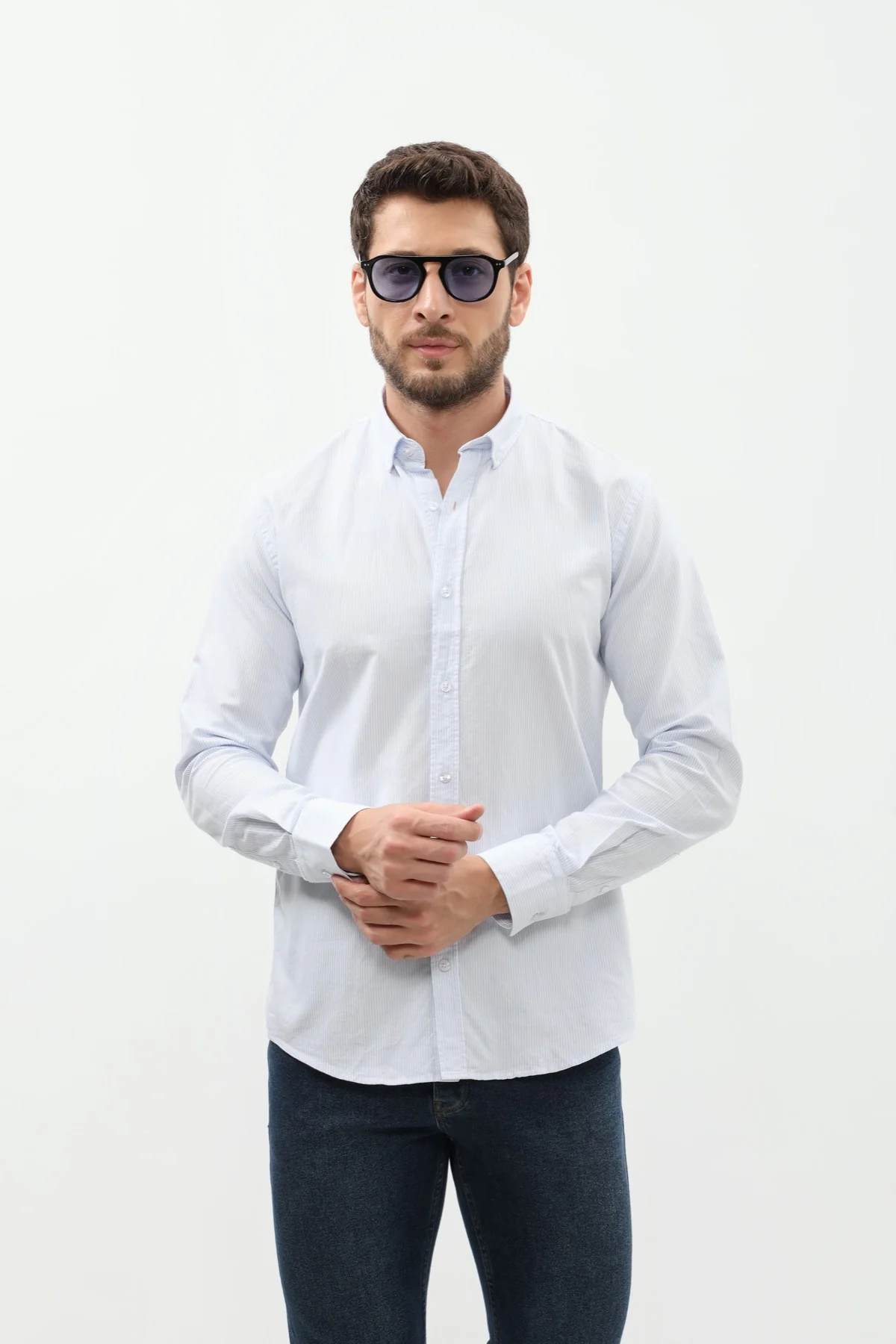 قميص مخطط بقبة بأزرار من SHIRTSPRO - لون ازرق - Image 2