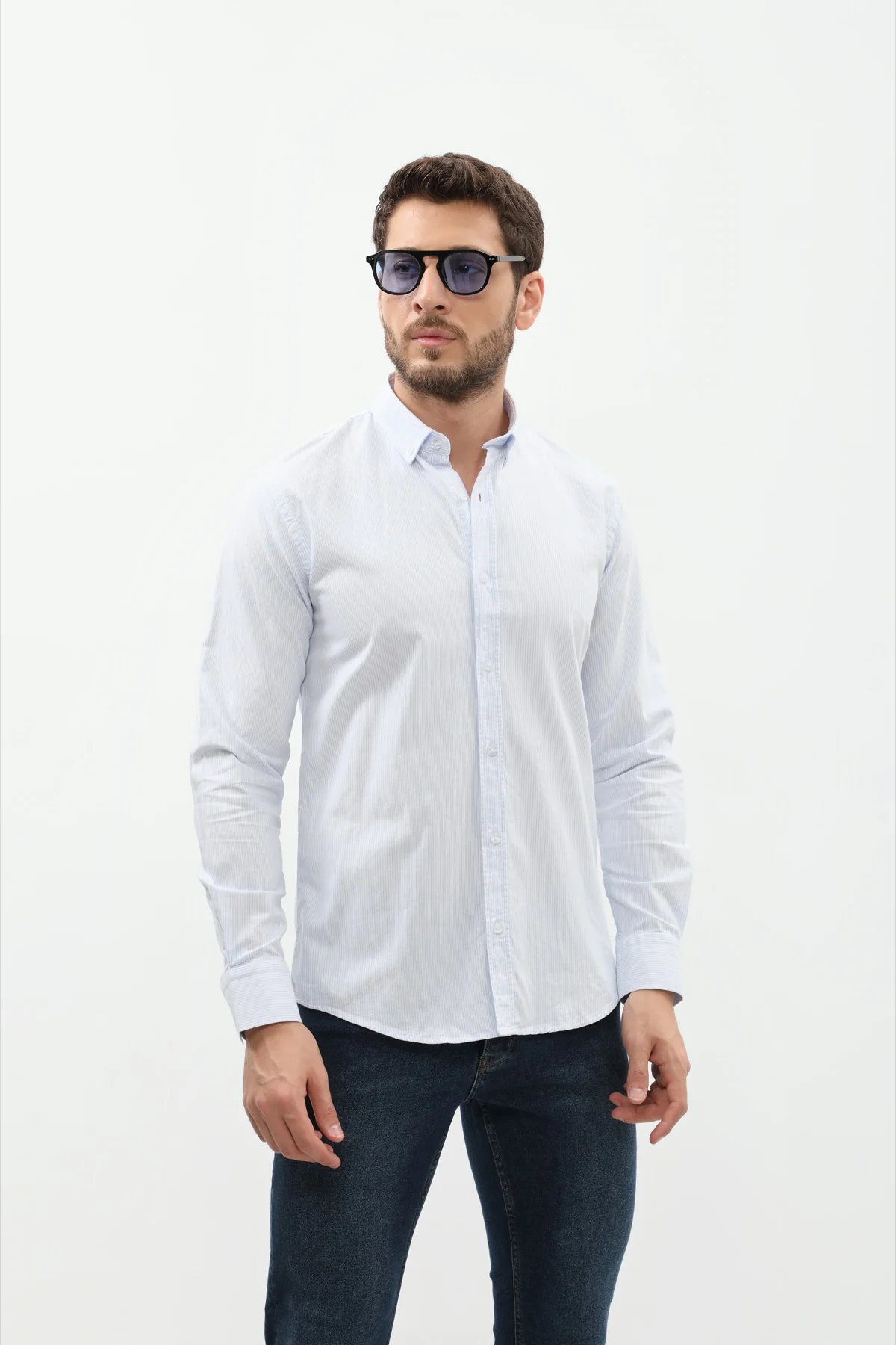 قميص مخطط بقبة بأزرار من SHIRTSPRO - لون ازرق - Image 3