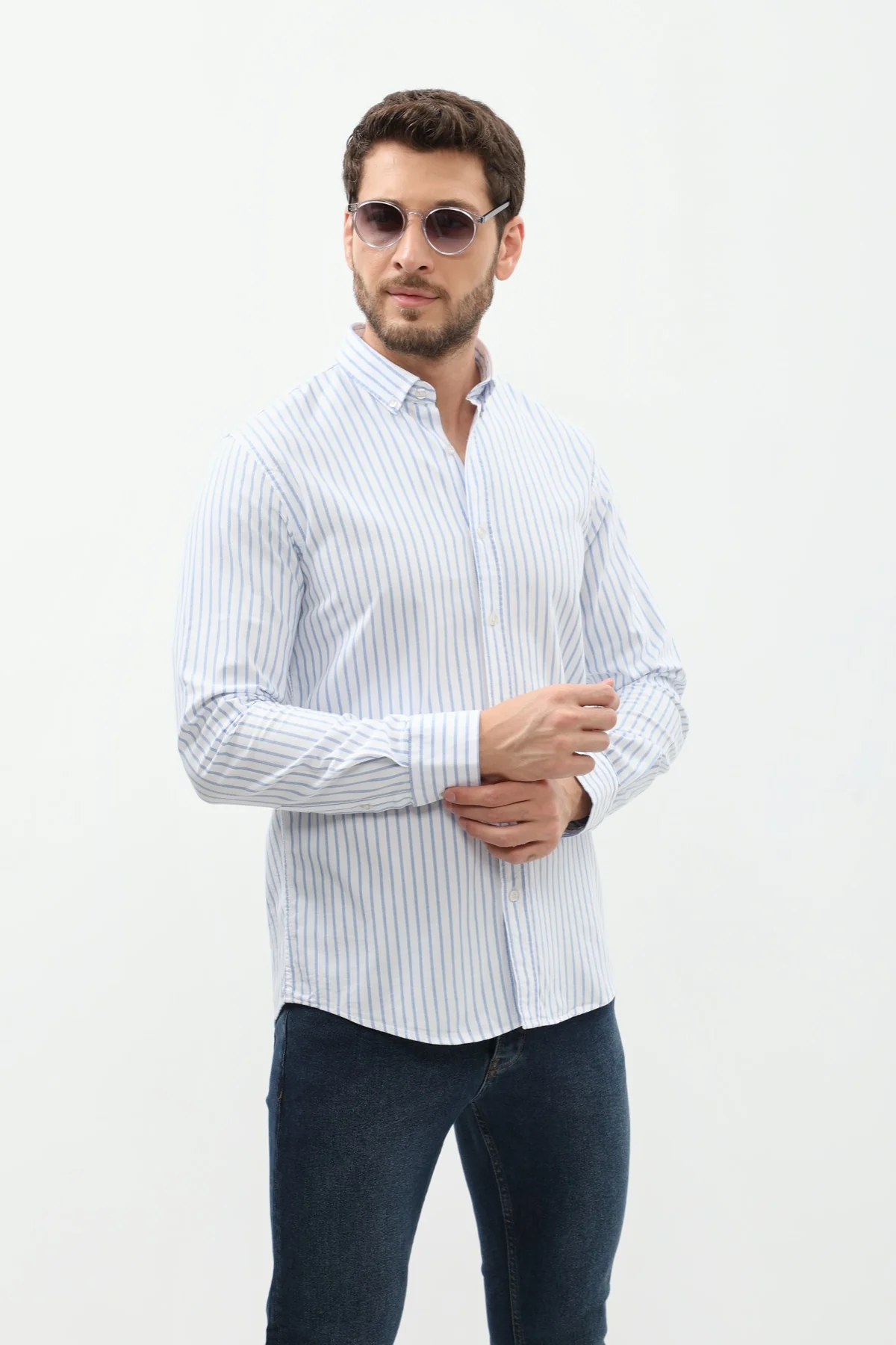 قميص مخطط بقبة بأزرار من SHIRTSPRO - لون أزرق - Image 3