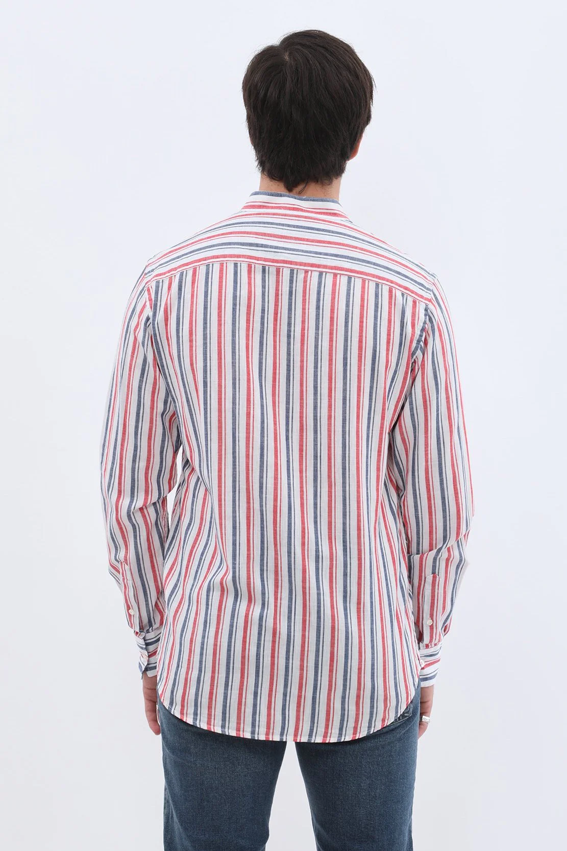 قميص مخطط بقبة ماندارين من SHIRTSPRO - لون أحمر  - Image 5