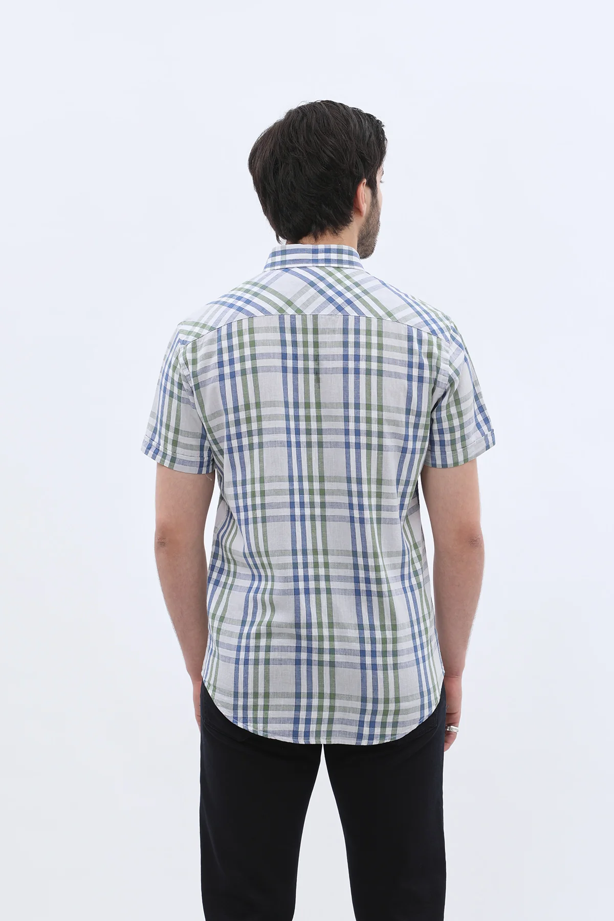 قميص كاروهات بأكمام قصيرة وقبة بأزرار من SHIRTSPRO - لون أخضر - Image 4