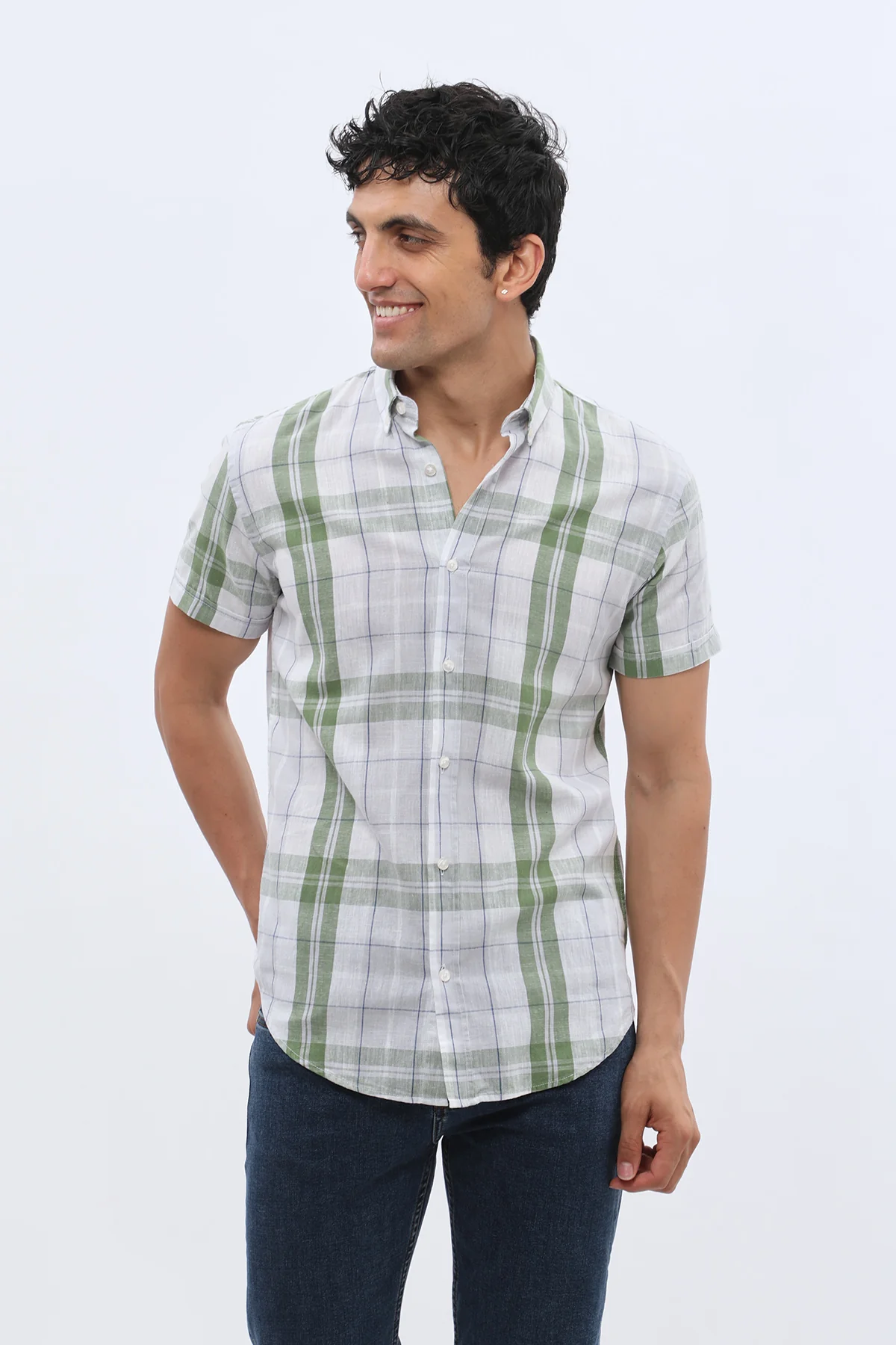 قميص كاروهات بأكمام قصيرة وقبة بأزرار من SHIRTSPRO - لون أخضر - Image 5