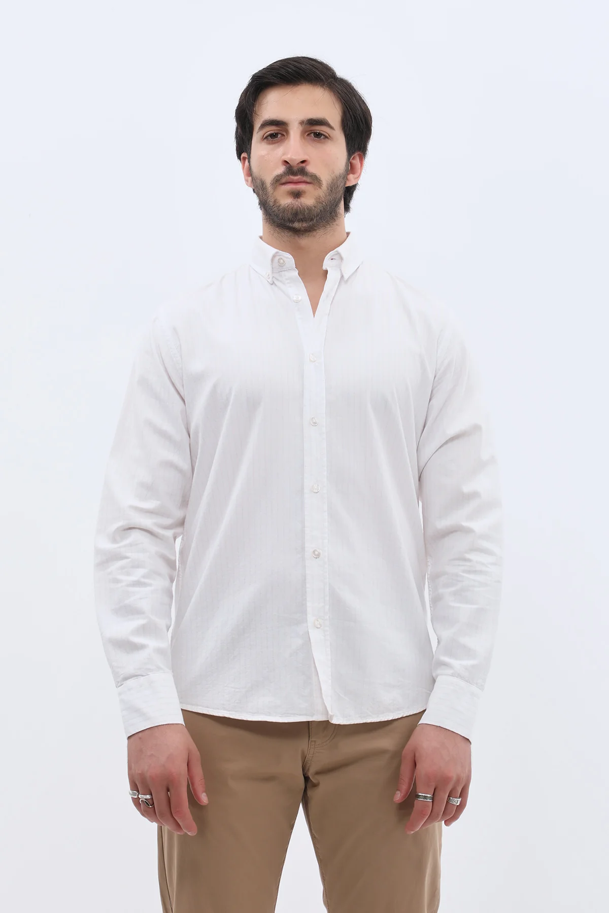 قميص أكسفورد مخطط بقبة بأزرار من SHIRTSPRO - لون بيج
 - Image 3