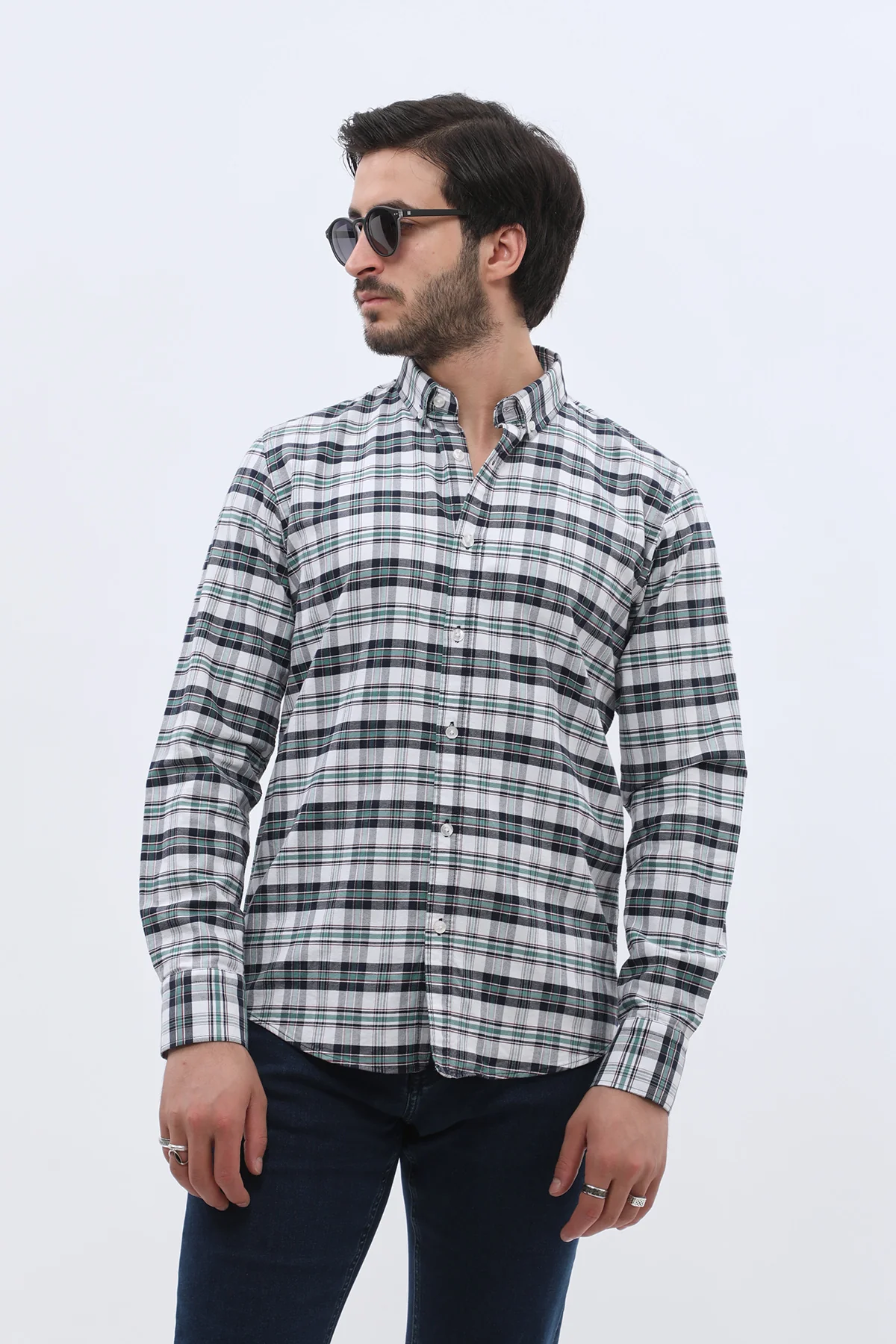 قميص أكسفورد كاروهات بقبة بأزرار من SHIRTSPRO - لون أخضر فاتح - Image 4