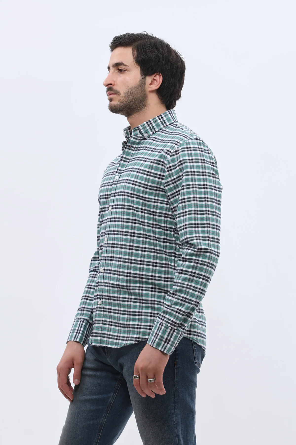 قميص أكسفورد كاروهات بقبة بأزرار من SHIRTSPRO - لون أخضر فاتح - Image 6