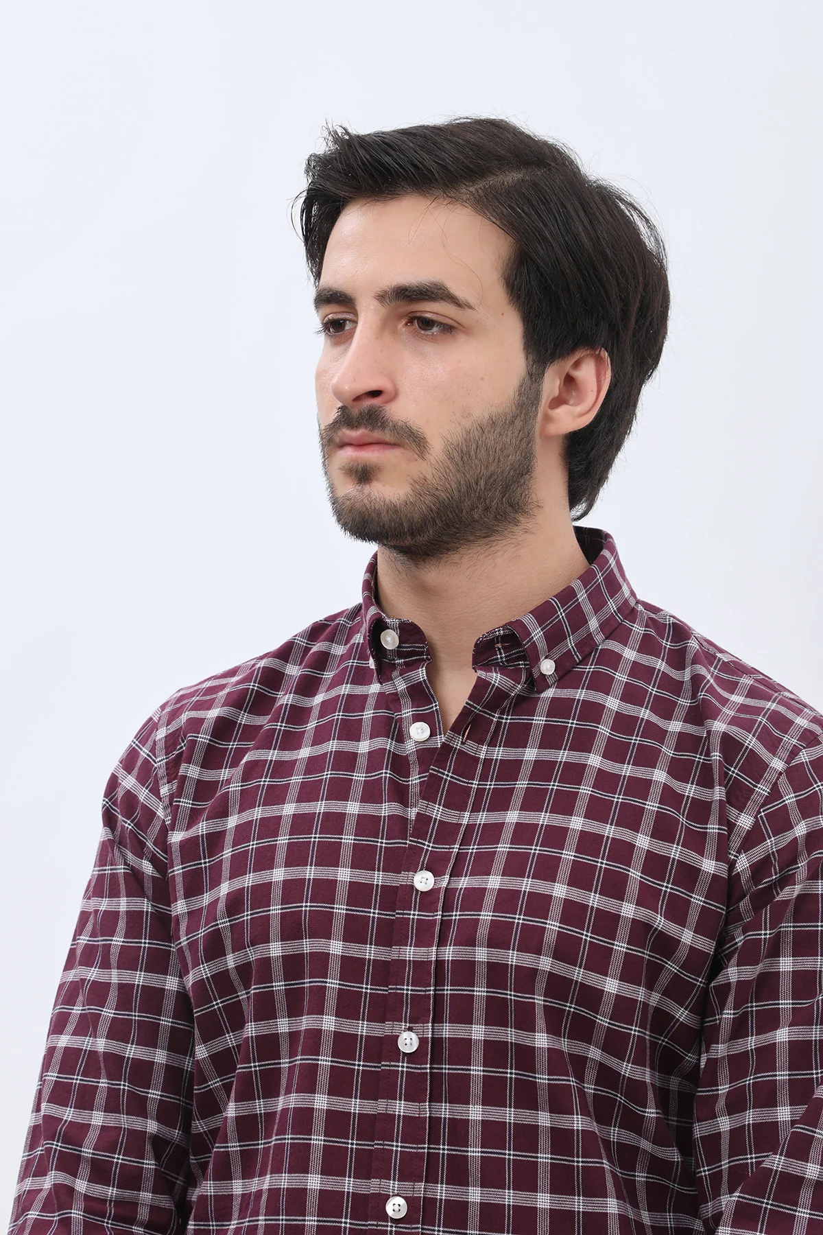 قميص أكسفورد كاروهات بقبة بأزرار من SHIRTSPRO - لون خمري - Image 3