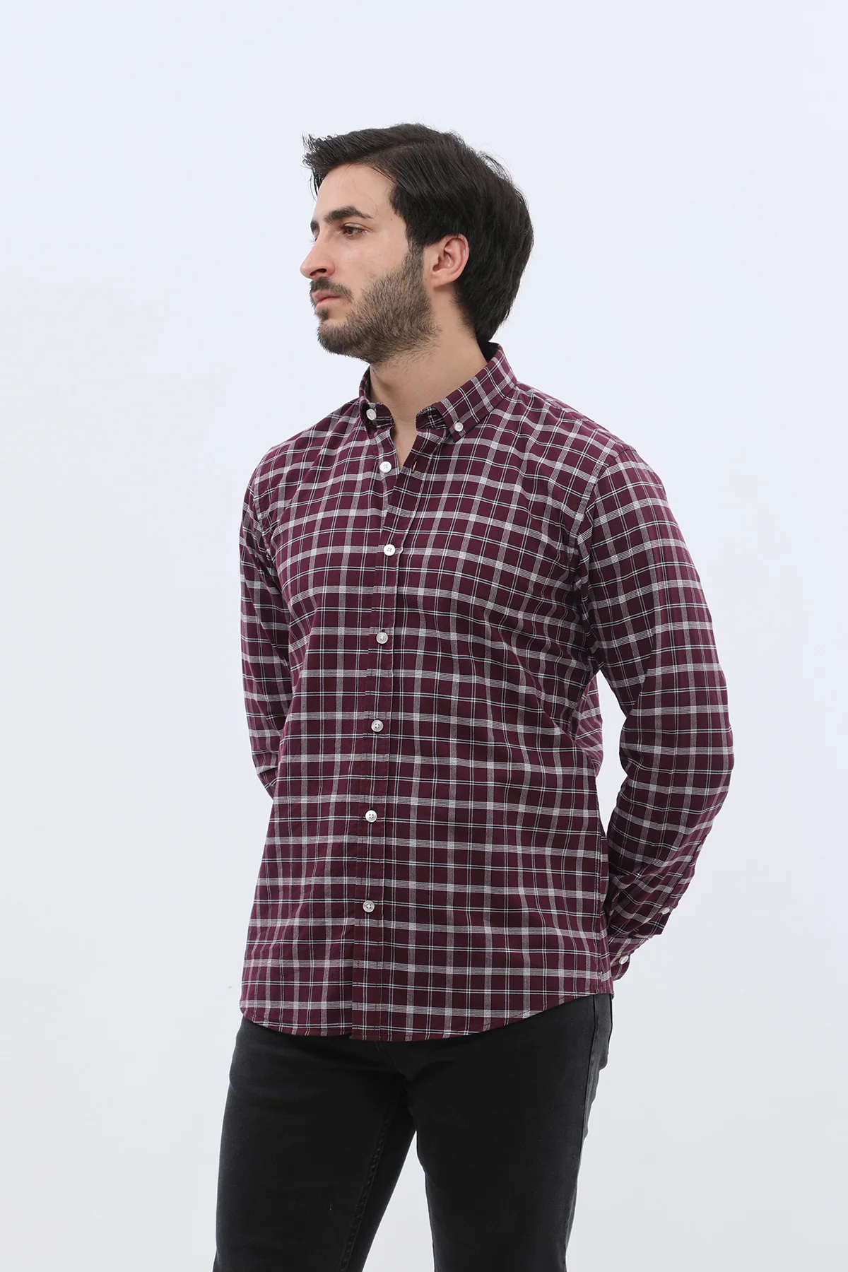 قميص أكسفورد كاروهات بقبة بأزرار من SHIRTSPRO - لون خمري - Image 5