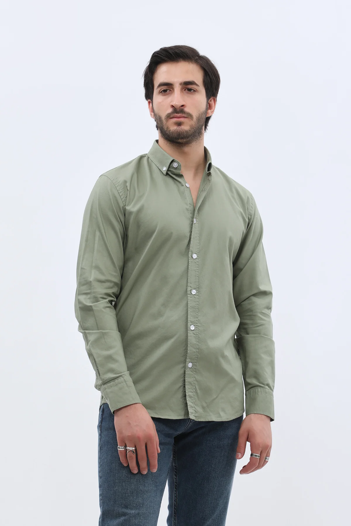 قميص أوكسفورد بقبة بأزرار من SHIRTSPRO - لون أخضر زيتوني
 - Image 2