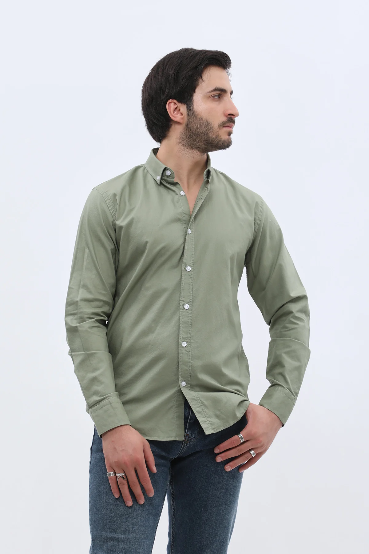 قميص أوكسفورد بقبة بأزرار من SHIRTSPRO - لون أخضر زيتوني
 - Image 4