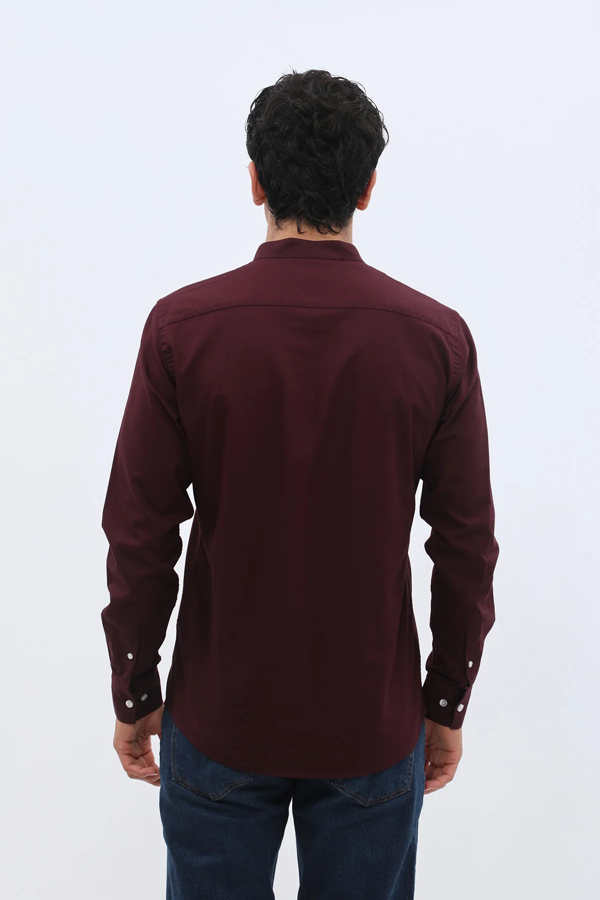 قميص أكسفورد بقبة ماندارين من SHIRTSPRO - لون أحمر بورجندي غامق - Image 5