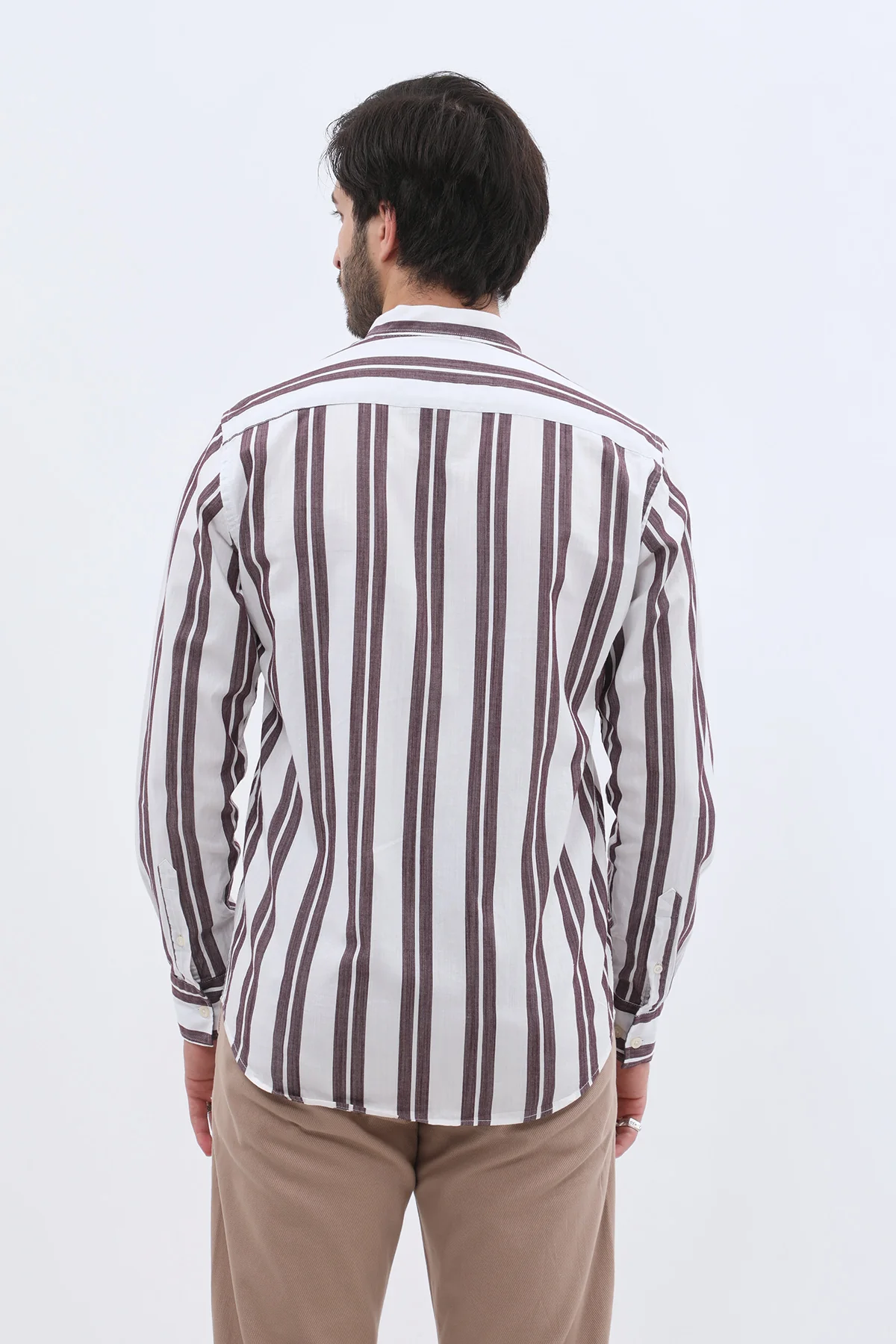 قميص أكسفورد مخطط بقبة ماندارين من SHIRTSPRO - لون أرجواني - Image 5