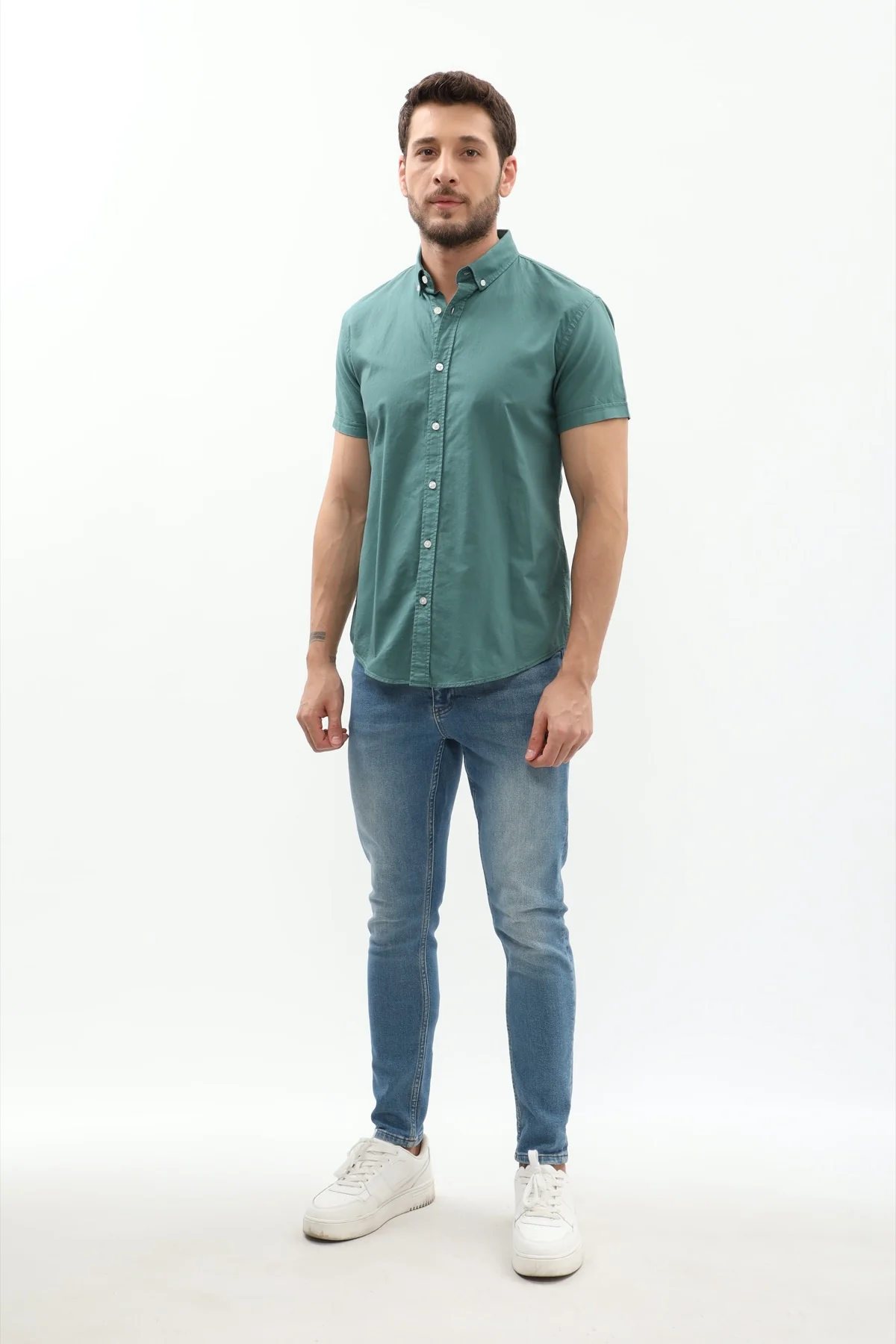 قميص أكسفورد بأكمام قصيرة وقبة بأزرار من SHIRTSPRO - لون أخضر عتيق - Image 4