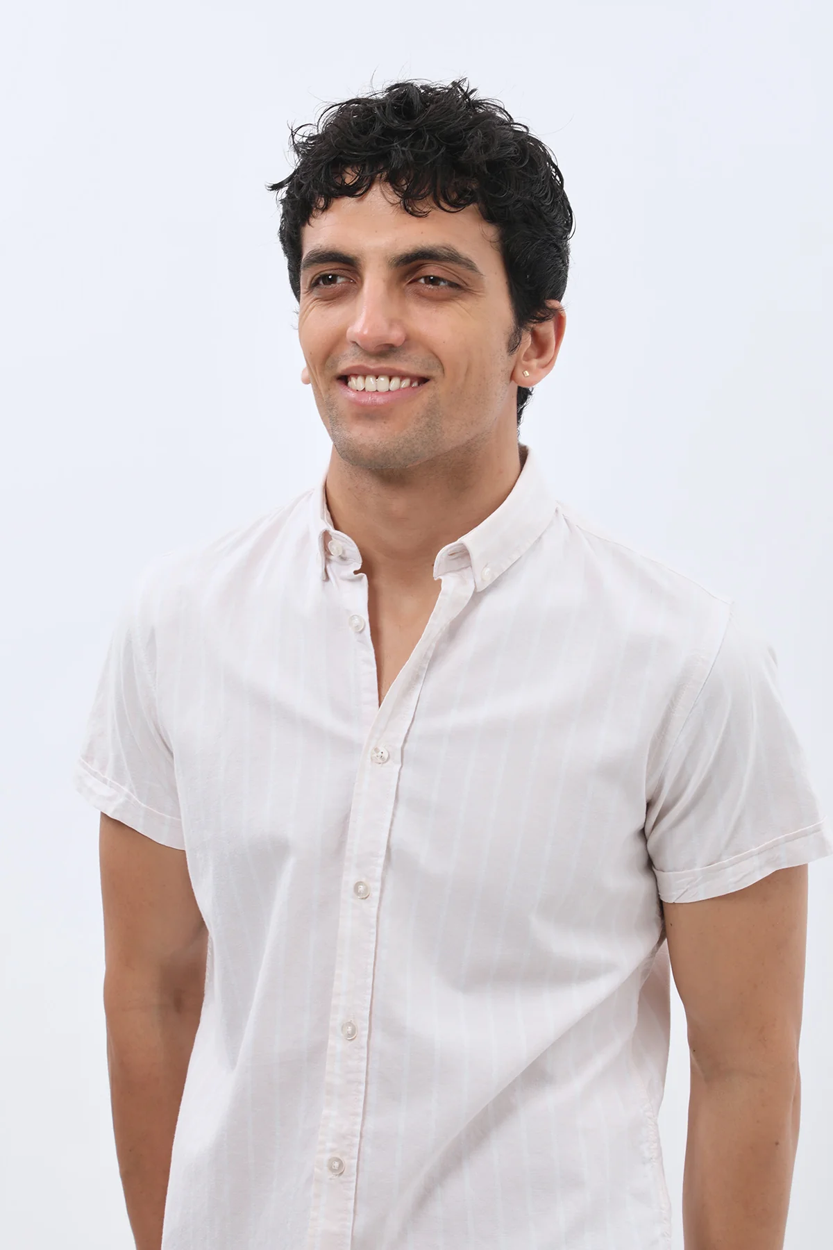 قميص أوكسفورد مخطط بأكمام قصيرة وقبة بأزرار من SHIRTSPRO - لون بيج - Image 4