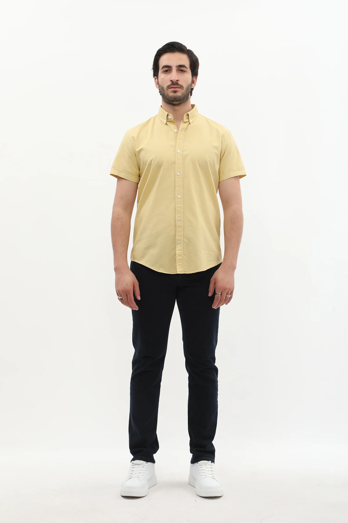 قميص أكسفورد بأكمام قصيرة وقبة بأزرار من SHIRTSPRO - لون أصفر باهت - Image 3