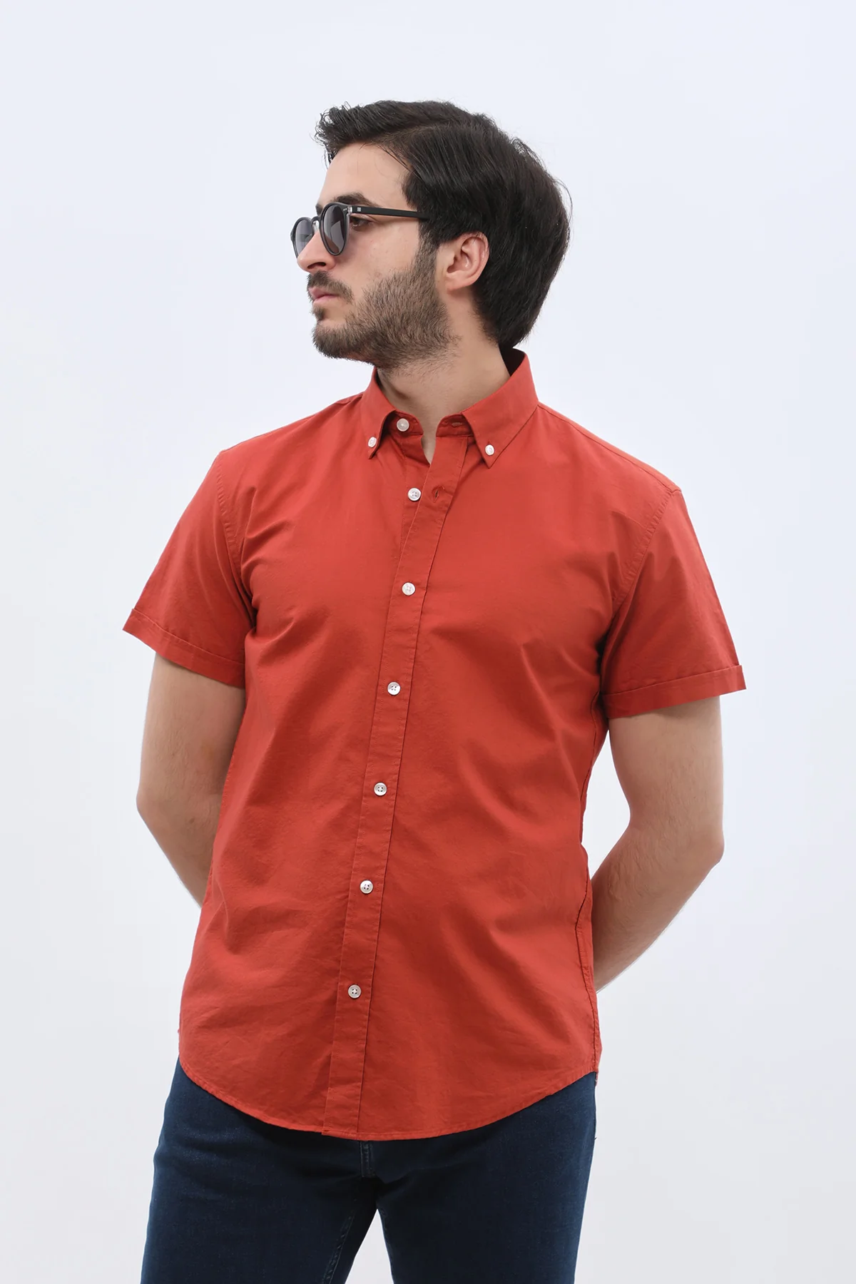 قميص أكسفورد بأكمام قصيرة وقبة بأزرار من SHIRTSPRO - لون برتقالي - Image 2