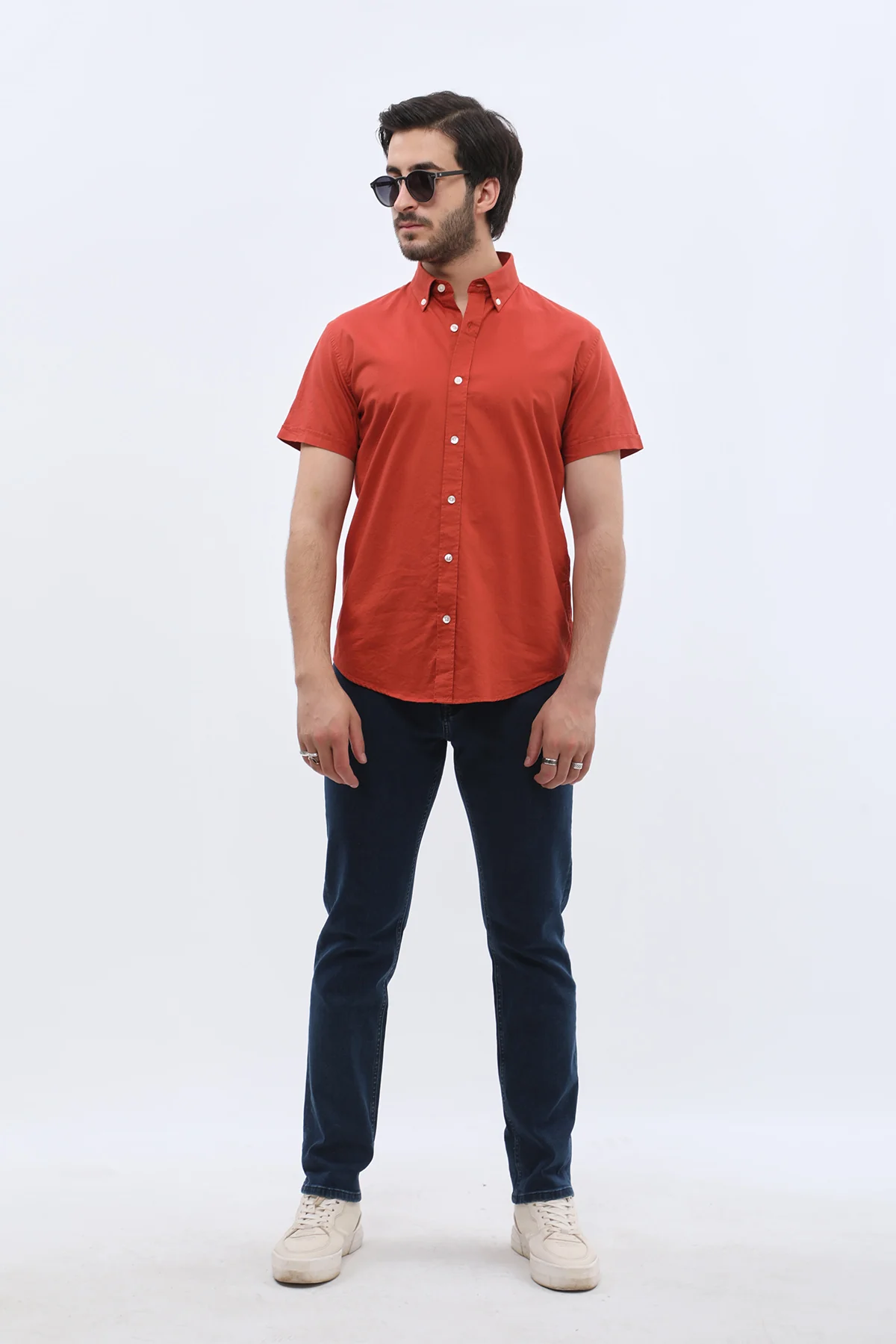 قميص أكسفورد بأكمام قصيرة وقبة بأزرار من SHIRTSPRO - لون برتقالي - Image 3