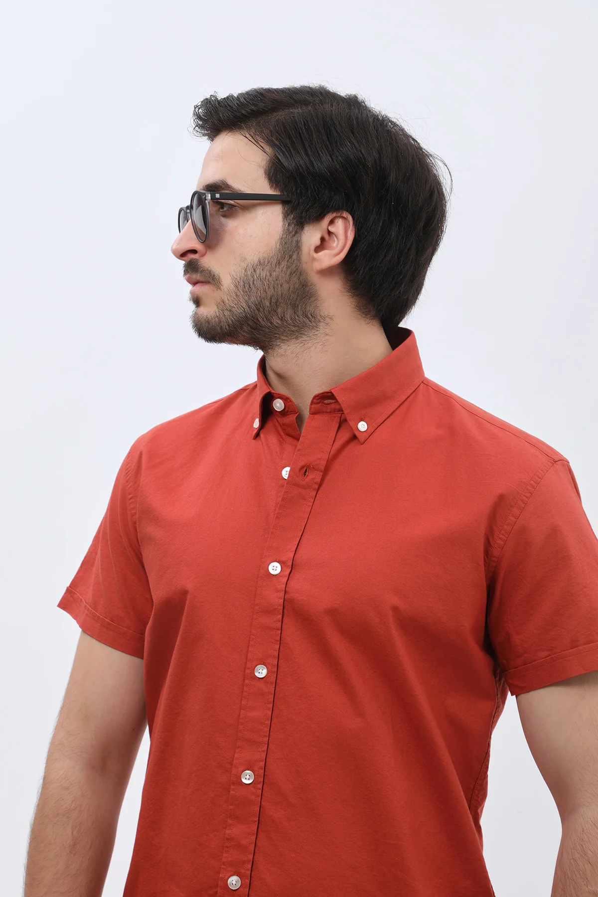 قميص أكسفورد بأكمام قصيرة وقبة بأزرار من SHIRTSPRO - لون برتقالي - Image 4