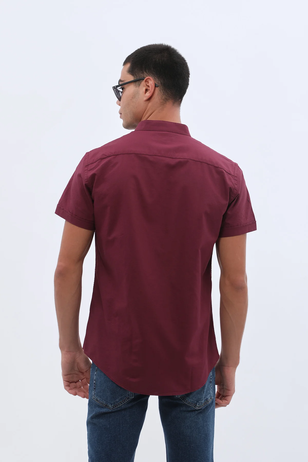 قميص أكسفورد بأكمام قصيرة وقبة ماندارين من SHIRTSPRO - لون أرجواني - Image 4