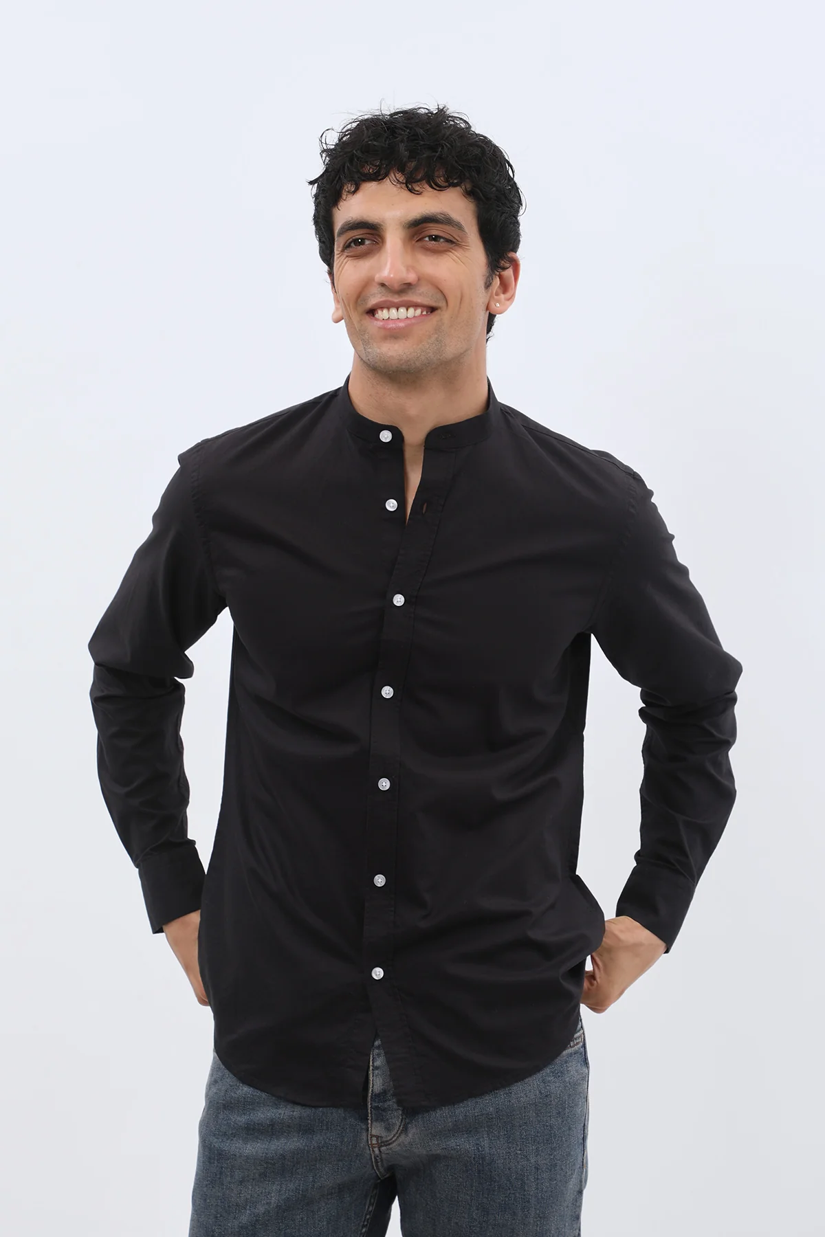 قميص أوكسفورد بقبة ماندارين من SHIRTSPRO - لون أسود
 - Image 6