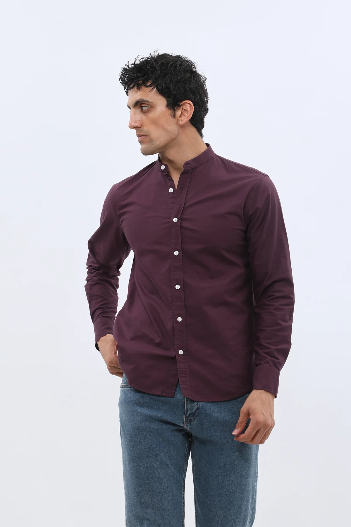 قميص أكسفورد بقبة ماندارين من SHIRTSPRO - لون أرجواني
 - Image 5